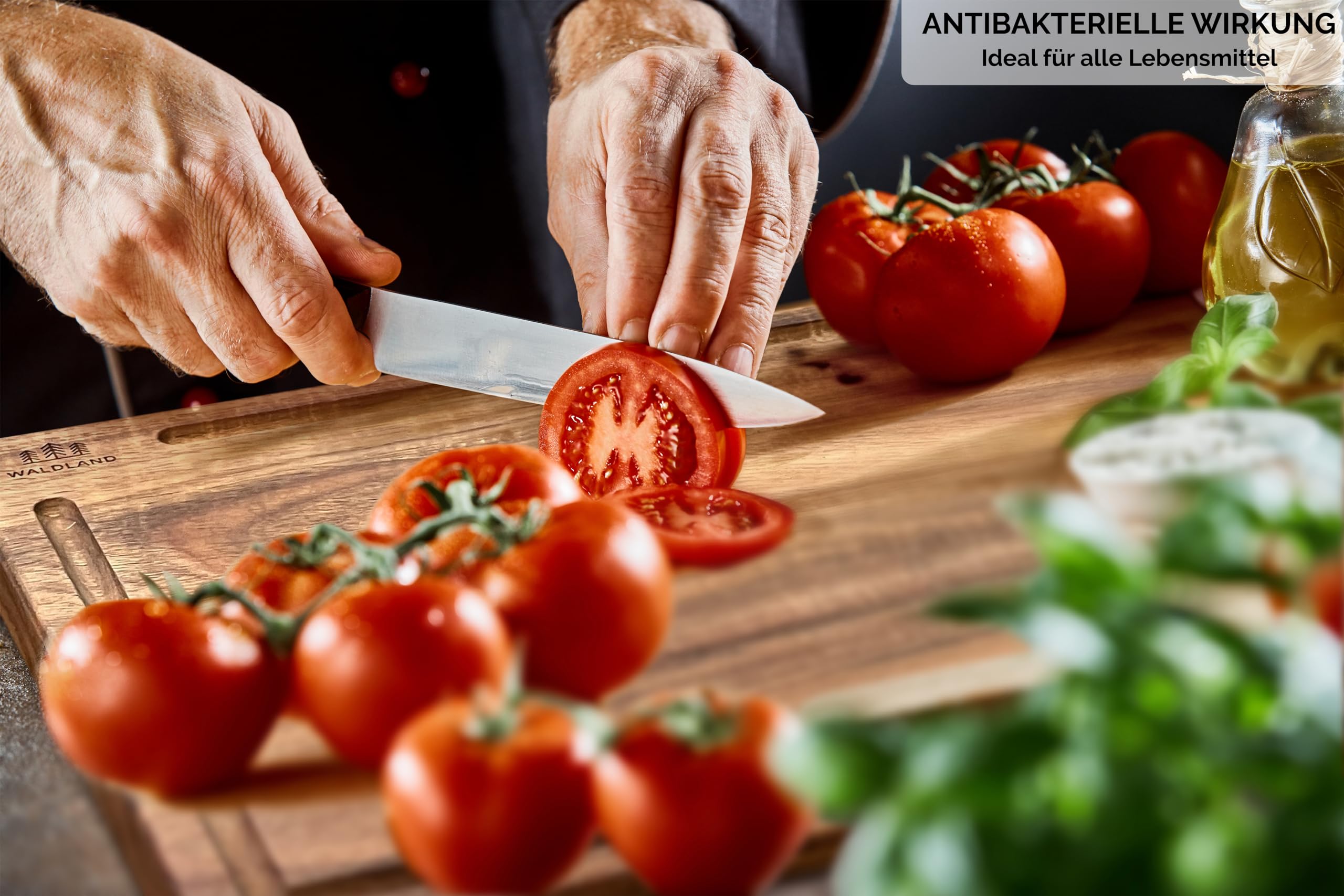 WALDLAND Premium Deska do krojenia z drewna, zestaw 4 szt. (40x30 cm, 33x24 cm, 27x18 cm, 21x15 cm) I w tym stojak na deski I drewniana deska kuchenna I zestaw desek do krojenia z wytrzymałego drewna