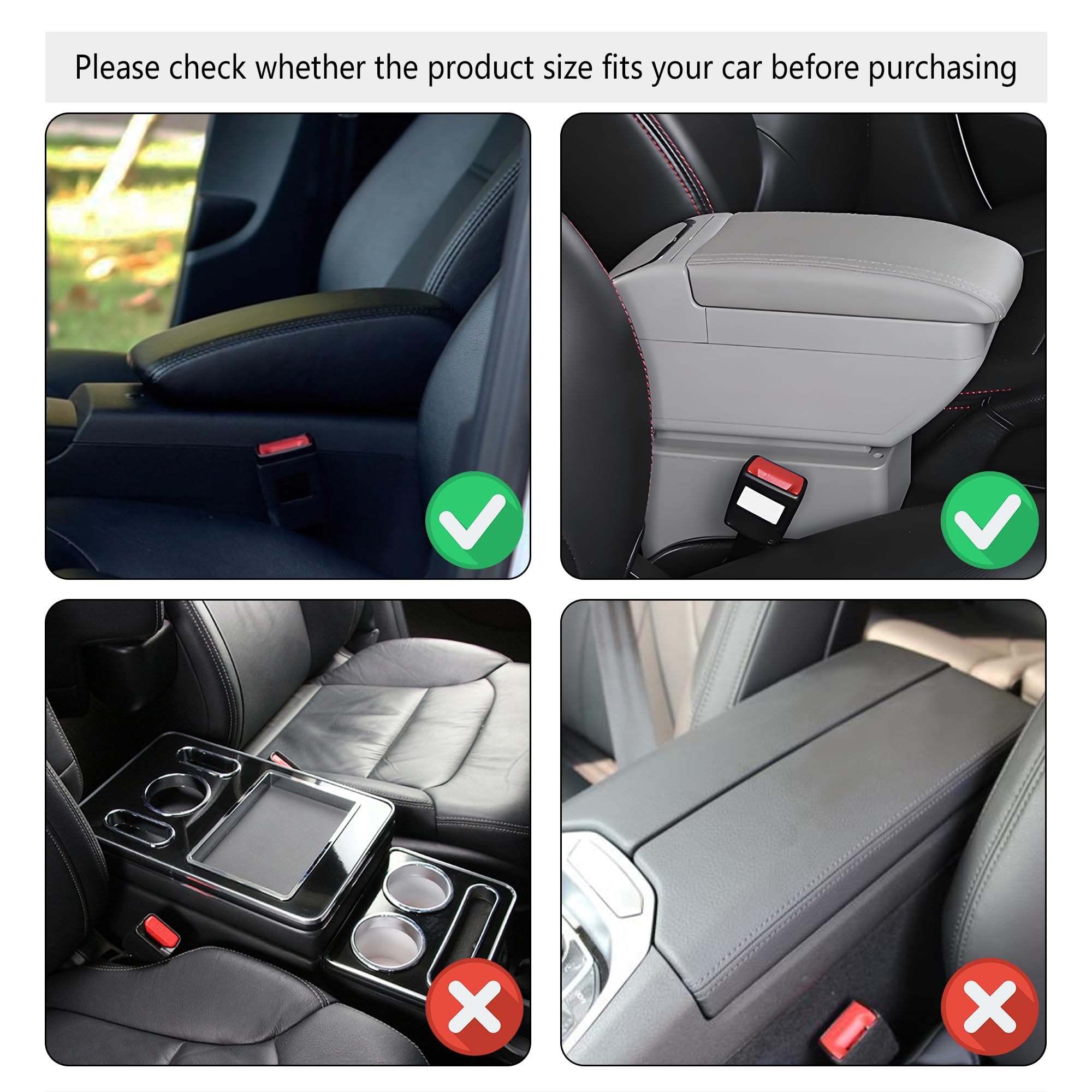 Stacool Upgraded Car Center Console Cover,Microfiber Leather Car Armrest Cover Cushion with 2 Storage Bags,Universal Car Armrest Storage Box (Black) view 7