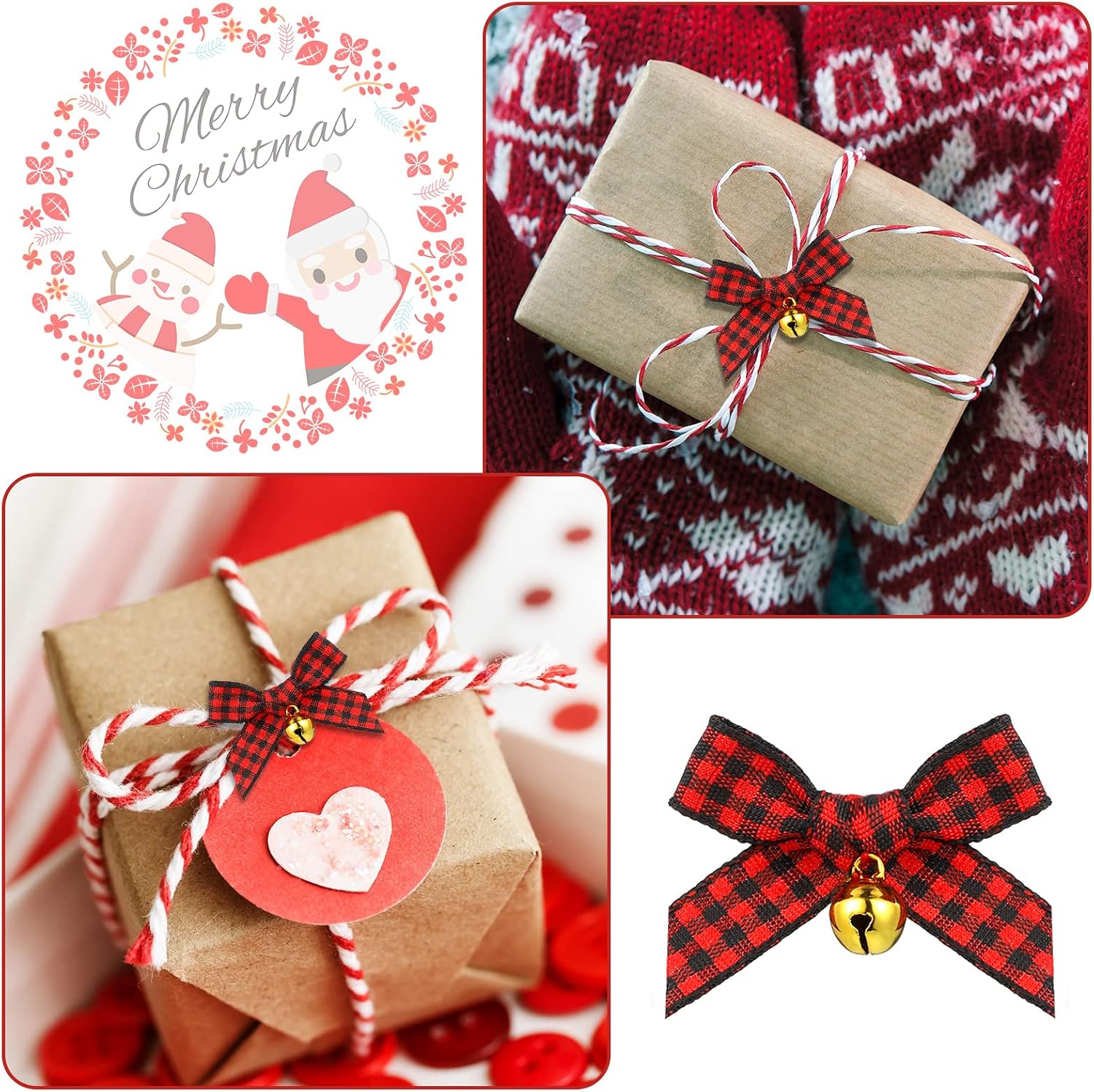 Dingion 50 Pcs Christmas Bow Bell, Red and Black, Polyester