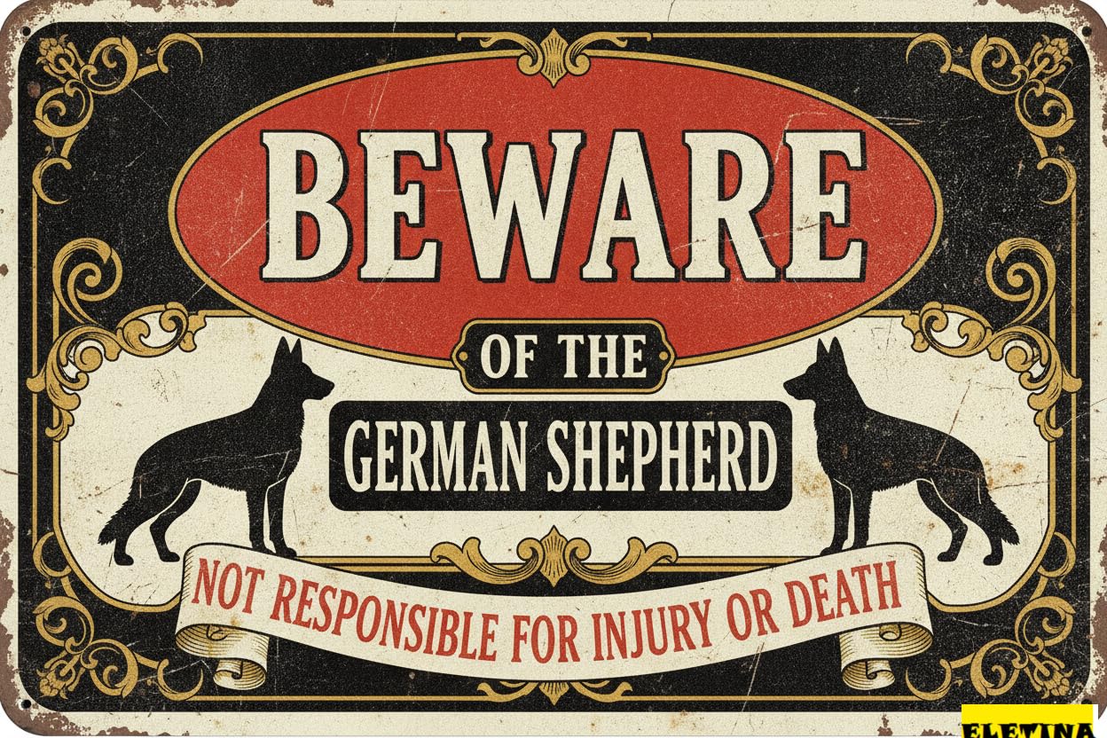 Tin Sign for Man Cave Beware Of The Dog Ger Shepherd Aluminum Metal Tin S Outdoor Yard Warning Fence Yard Home Kitchen Farm Garden Wall Decor 8x12 Inch Private Property Decorative