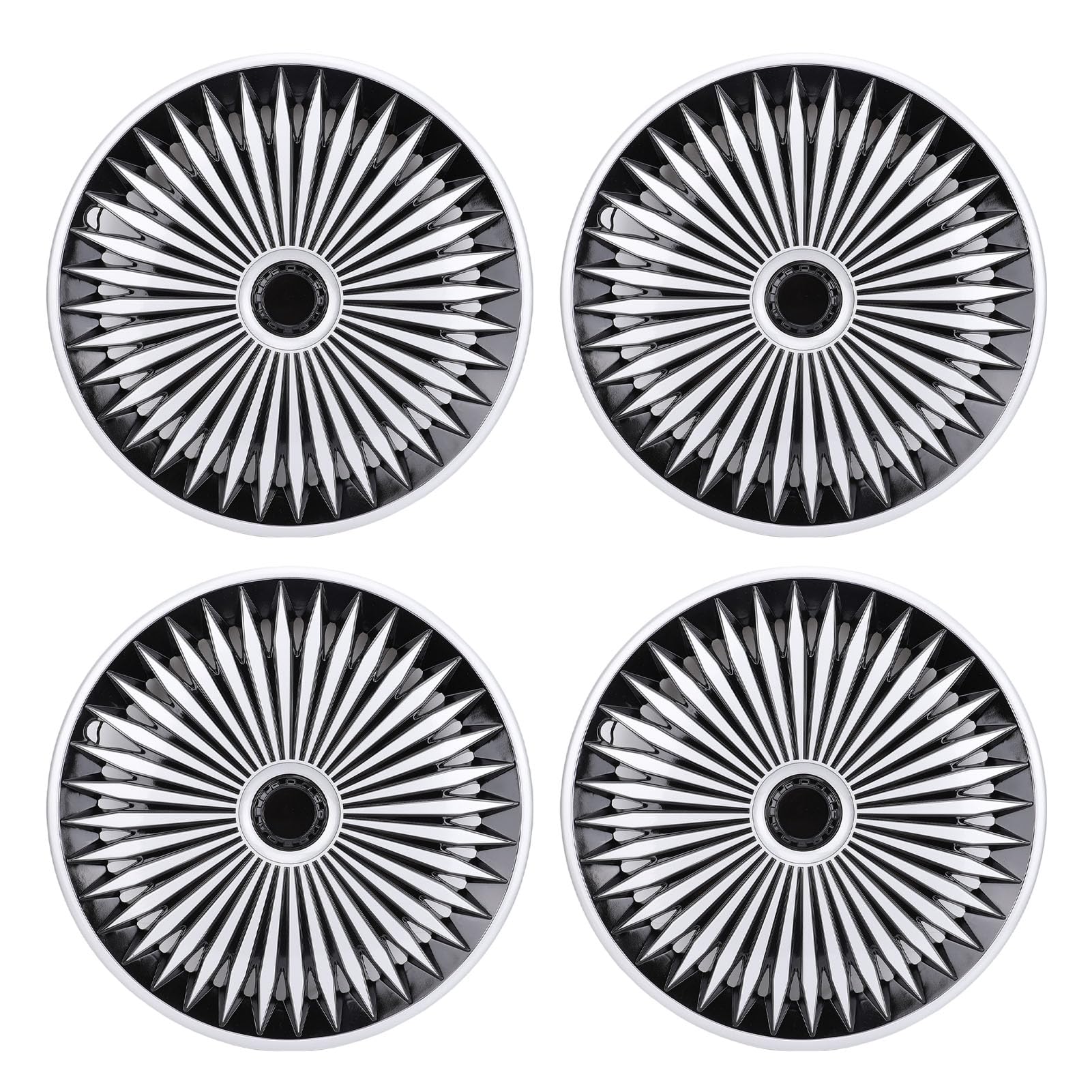 Fockety Coprimozzo da 17 Pollici, Set di 4 Copricerchi Universali a Scatto, Copricerchioni di Ricambio in Plastico ABS Resistente per la Maggior Parte delle Auto, Camion, SUV (Argento Nero)