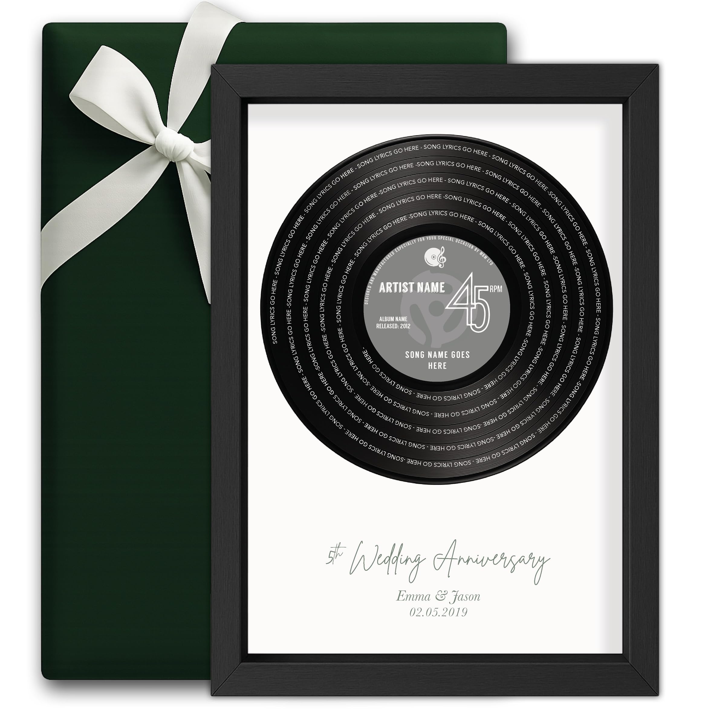 Made by Mika Ltd Personalised Vinyl Record Print – Custom Song Lyric Wall Art Gift | A5 A4 A3 Sizes | Choose Colour & Frame | Music Keepsake for Couples, Weddings & Anniversaries (Grey)