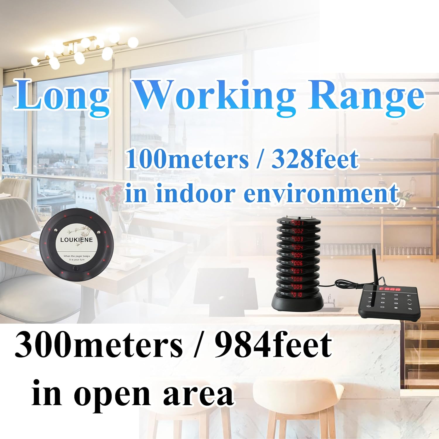 Pagers for Restaurants, Restaurant Paging System, Waterproof Mute Keypad, Vibration Flash Buzzer Mode, 10 Coaster Pager for Church Nursery Club Hospital Coffee Shop Bar