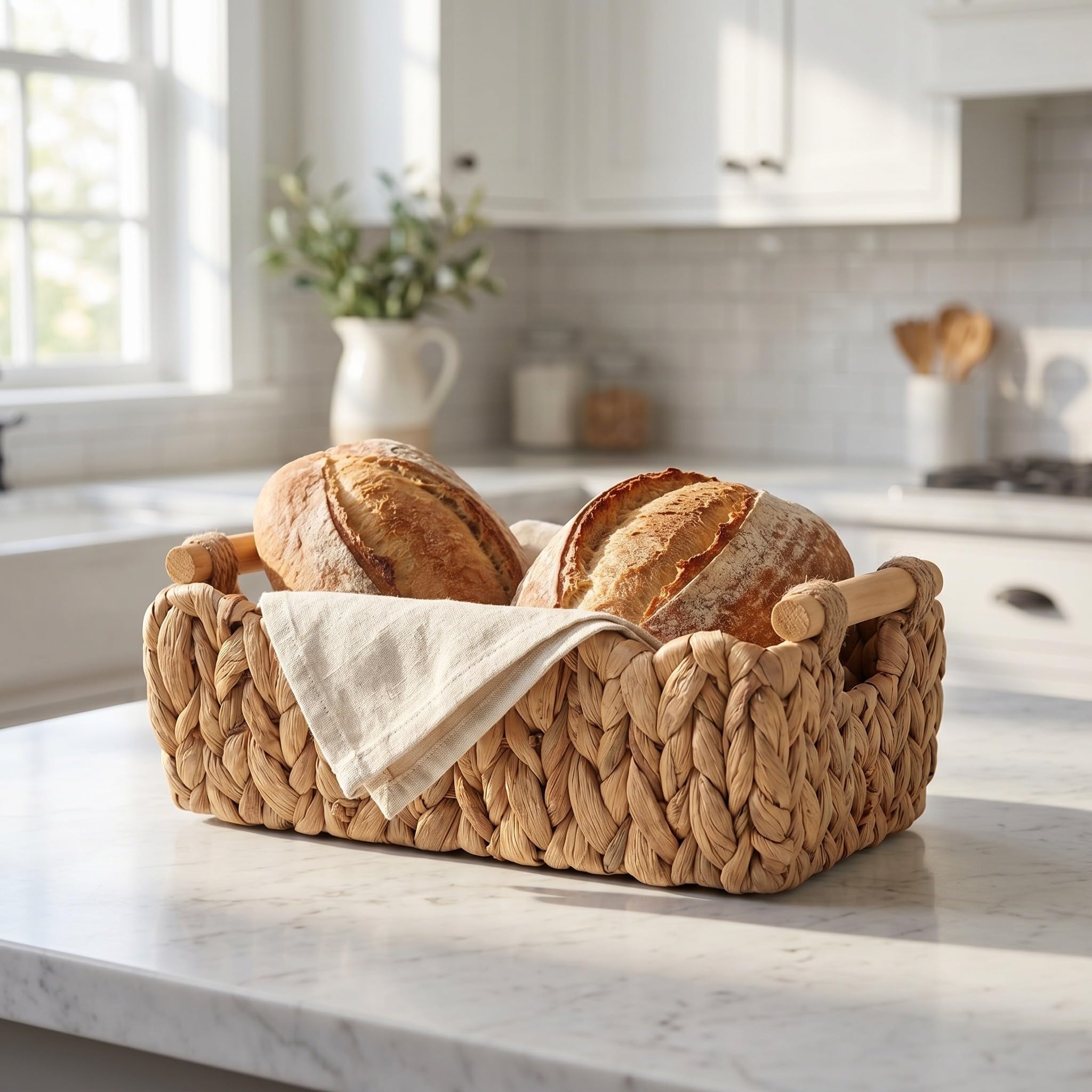 Cestas de almacenamiento tejidas: Cesta de tejida a mano - Organizador de escritorio de 30 x 14 cm - Caja de tocador para baño para guardar maquillaje, loción y joyas.
