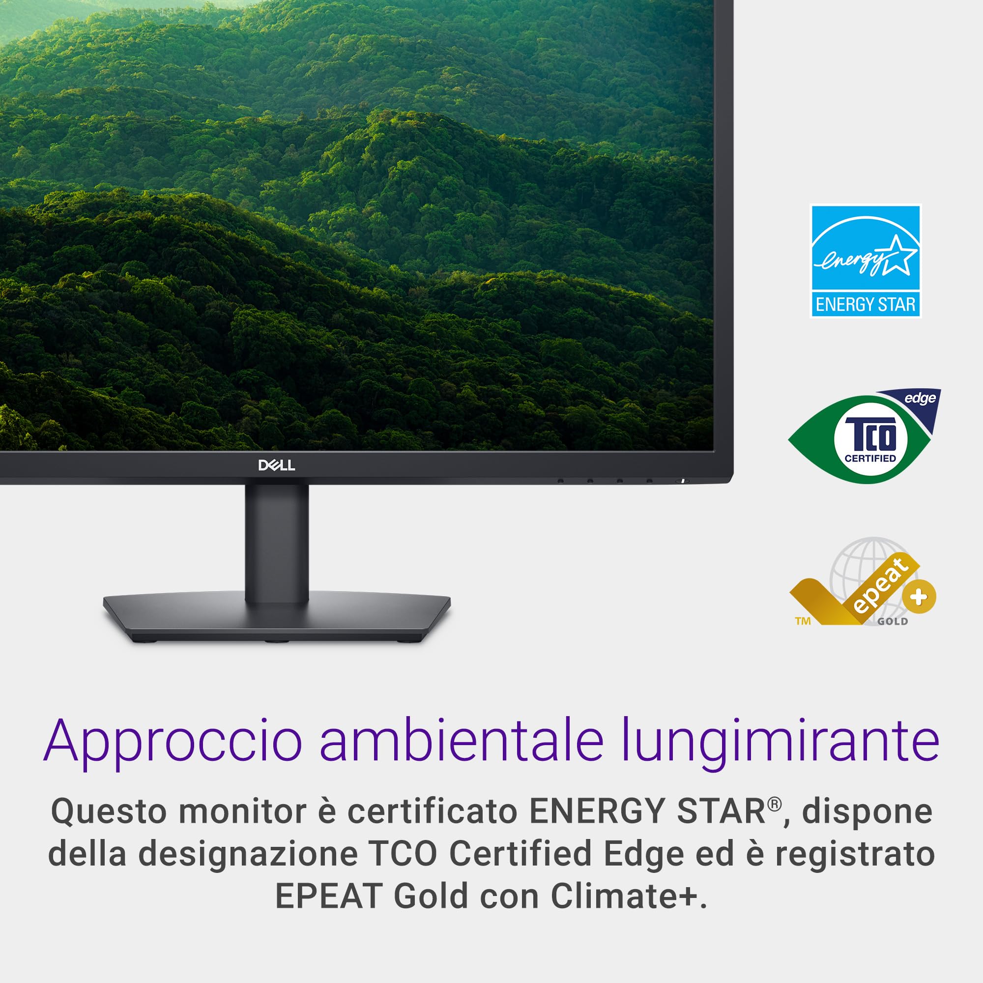Dell E2425H 24" Full HD (1920x1080) Monitor, 75Hz, VA, 5ms, VESA (100x100mm), DisplayPort, VGA, 3 Anni di Garanzia, Nero