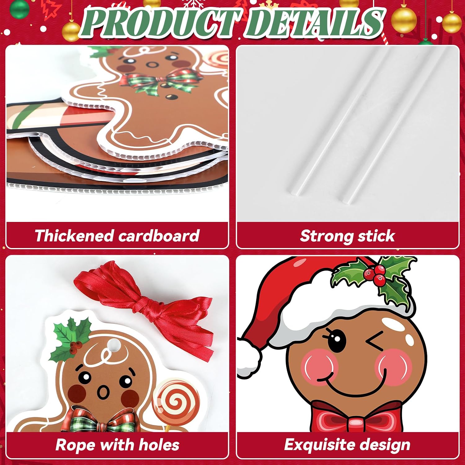 Gingerbread Man Christmas Tree Topper Head Arms and Legs Gingerbread Man Christmas Tree Candy Santa Hat Gift Ornaments Hanging Decorations for Funny Holiday Indoor Home Decorations Party Supplies