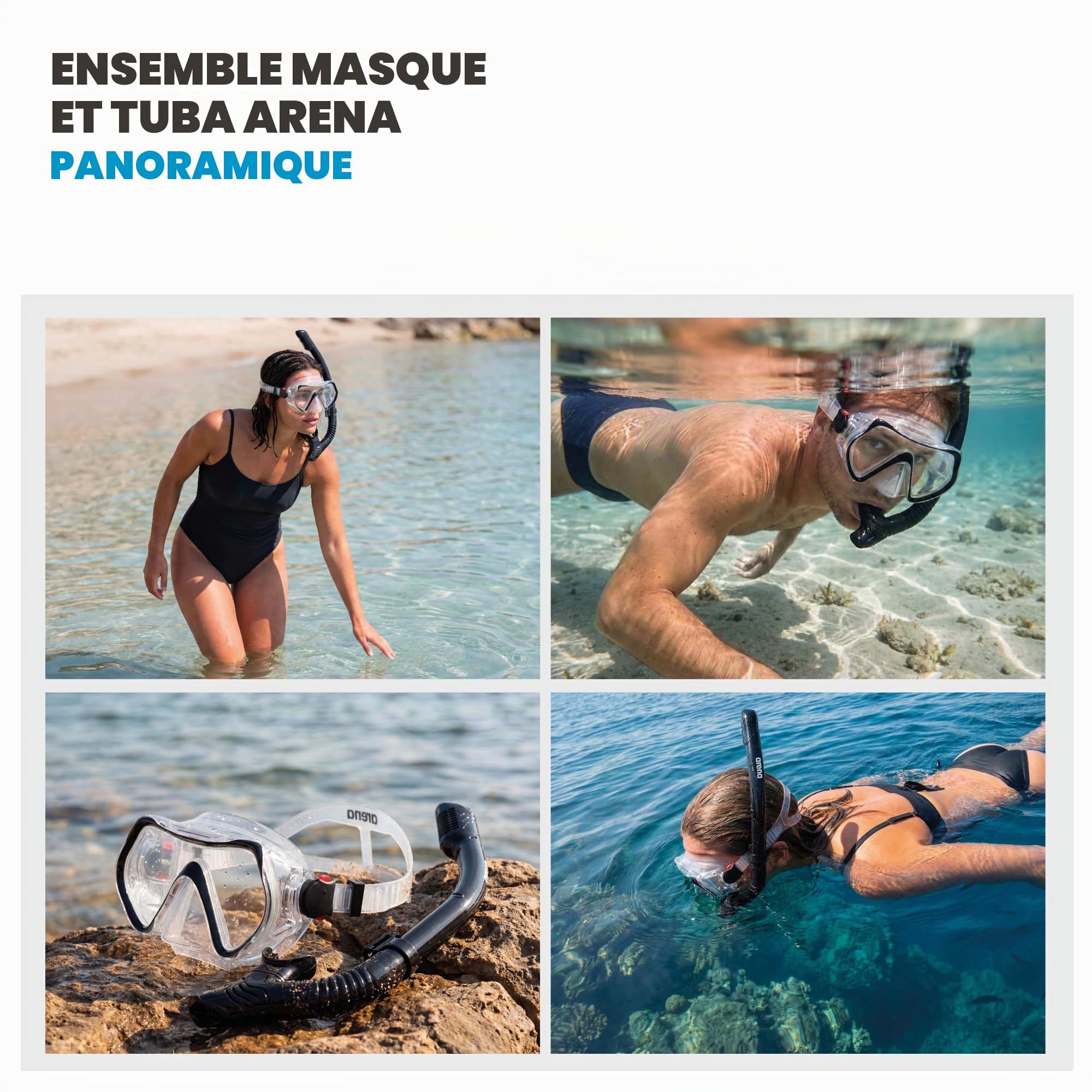Arena Ensemble Masque Panoramique et Tuba Adulte, Masque de Plongée Unisexe, Masque Panoramique avec Vision Large, Tuba de Plongée avec Technologie Anti-Fuite, Silicone Hypoallergenique