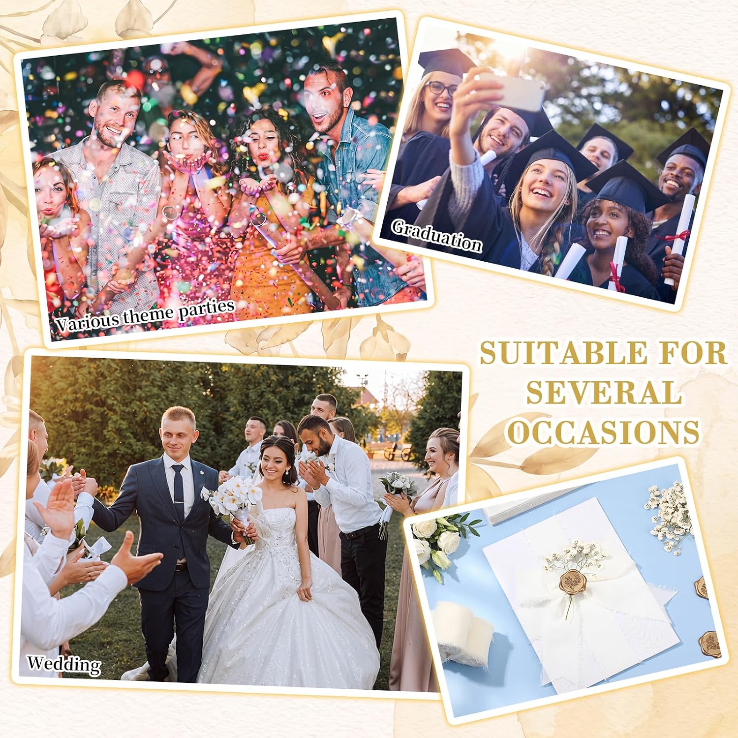 Fuyoooo 50 Set Wedding Invitations Wraps Set Pre Folded Vellum Jackets for 5 x 7 Invitations Self Adhesive Wax Seal Stickers Dried Baby's Breath Chiffon Silk Ribbon for Craft DIY (Wildflower Style)