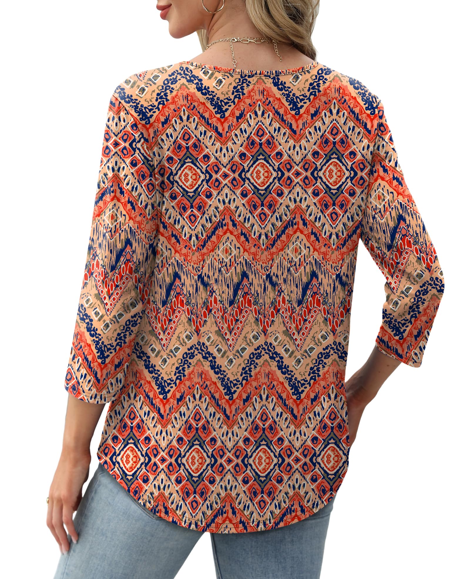 XIEERDUO 3/4 Length Sleeve Tops for Women 2025 Crewneck Casual Pleated Tunic Tops Loose Fit Shirts Blouses