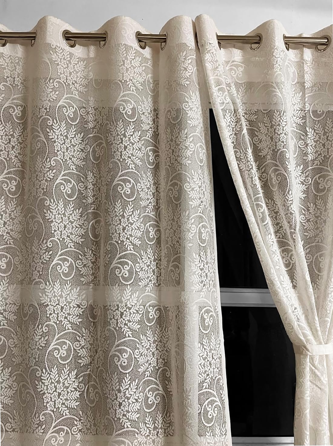 Fabrilia Semi Sheer Floral Net Grommet Curtains for Window 5 Feet Long Set of 2, Cream (B0DHHGVB3P) Amazon Price History, Amazon Price Tracker