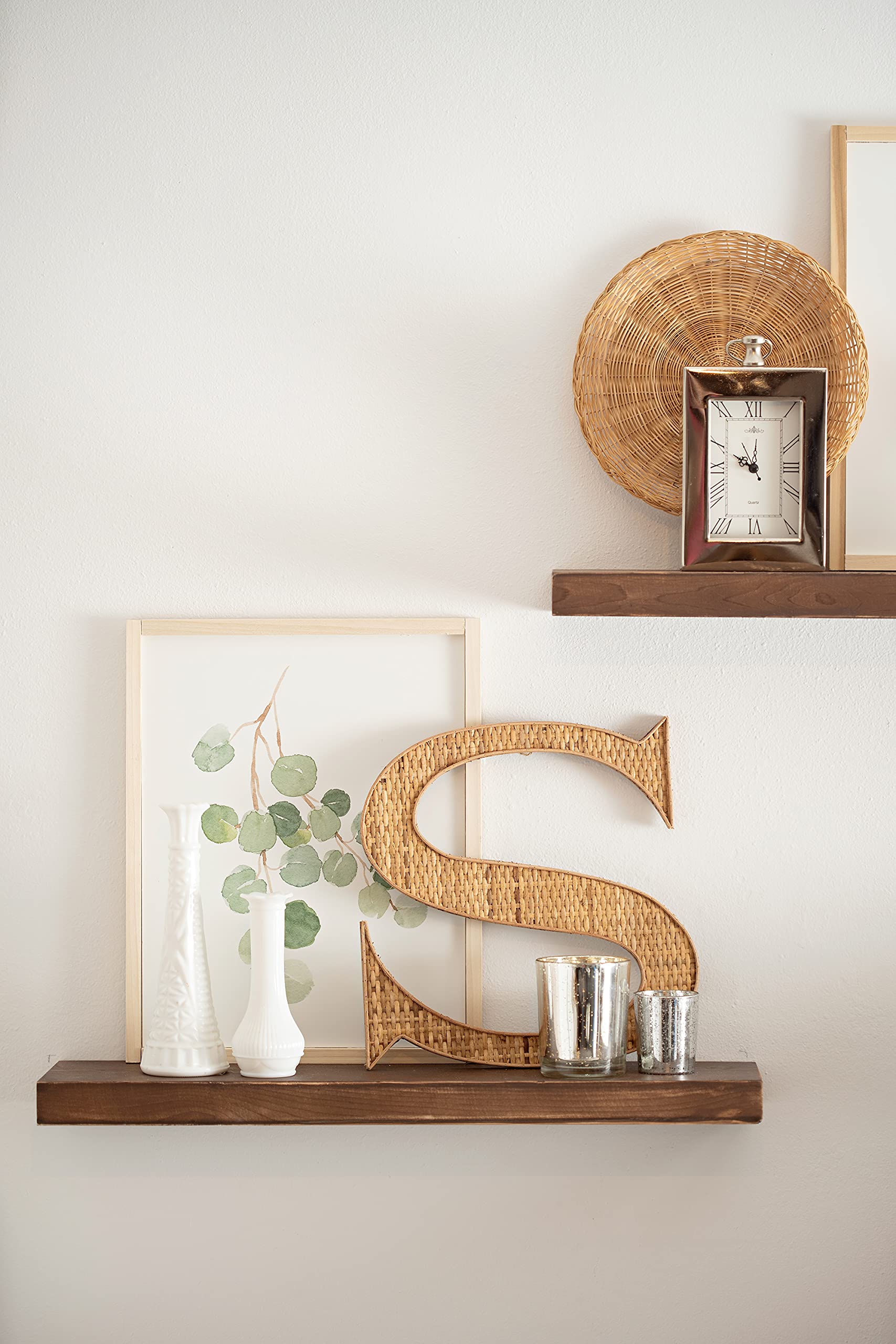 Floating Wood Shelves, Set of 2, 24W x 5.5D x 2H Wood Floating