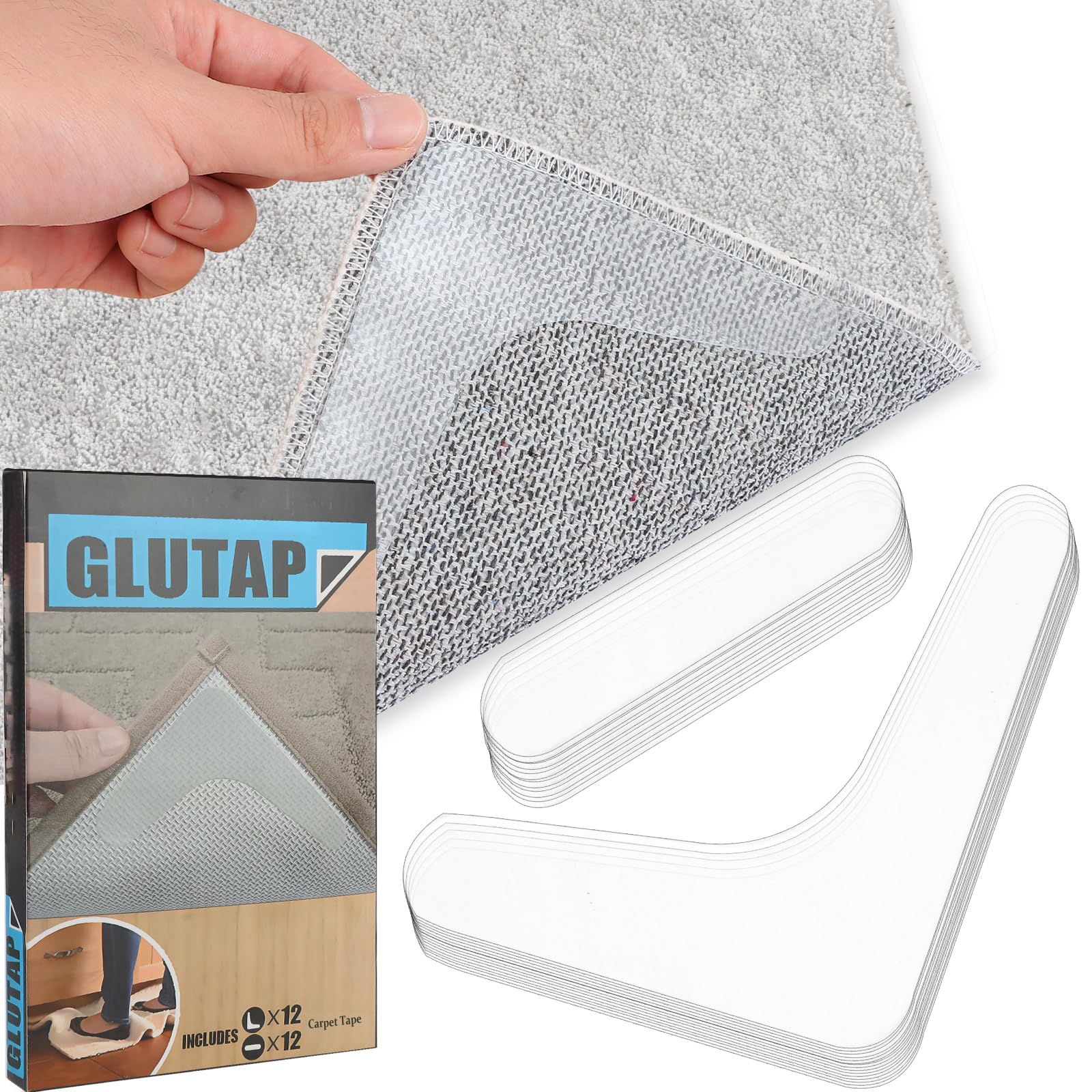 24 PCS Carpet Tape,Carpet Edge Anti - Curling Fixer, Non-Slip Carpet Pad Suitable for Tiles and Hardwood Floors