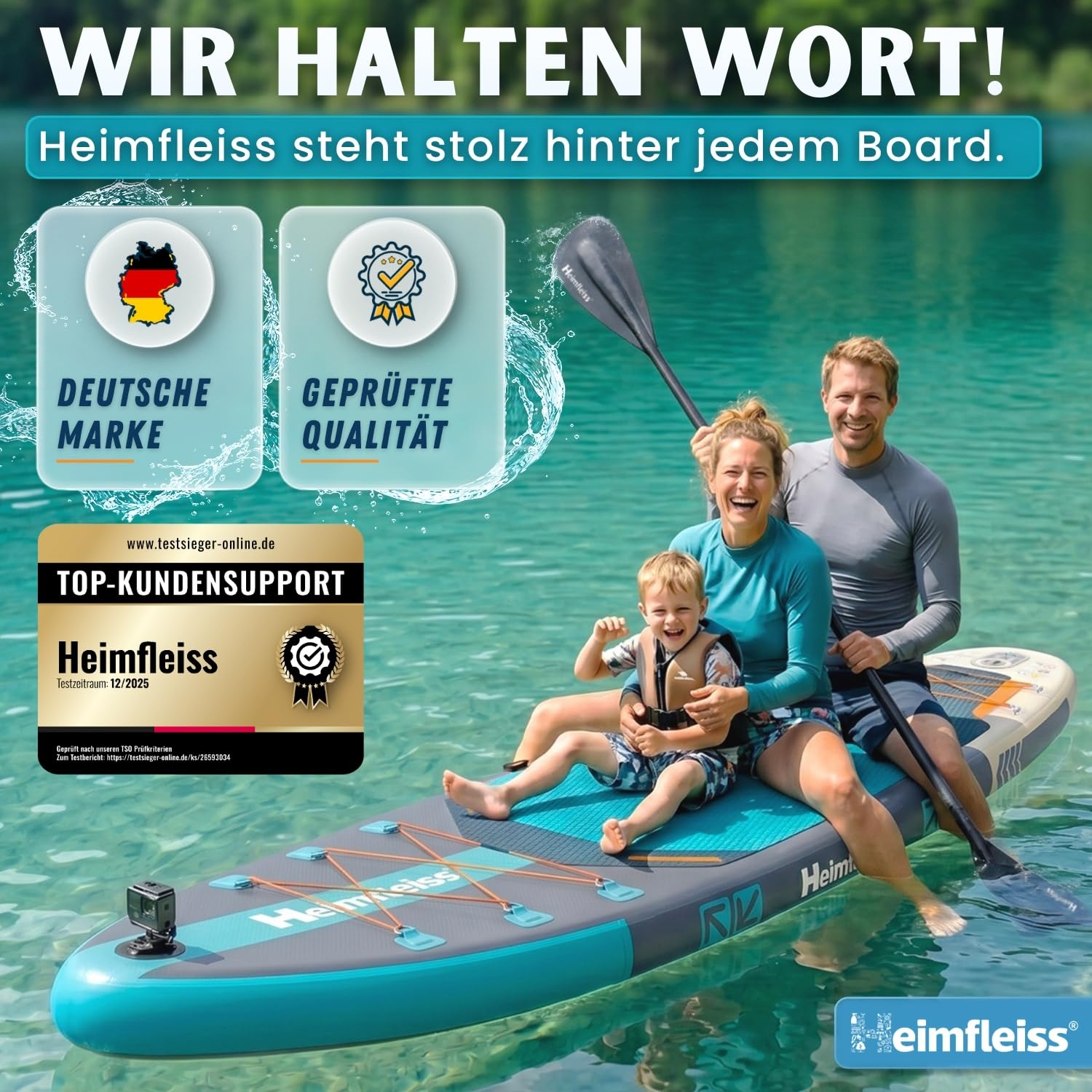 Heimfleiss® SUP Board aufblasbar | Stand Up Paddling Board Komplettset mit Sitz & Kajak-Funktion | Drop-Stitch PVC 320 x 81 x 15 cm bis 200 kg | Standup Paddle Board für Anfänger, Familie & Touren