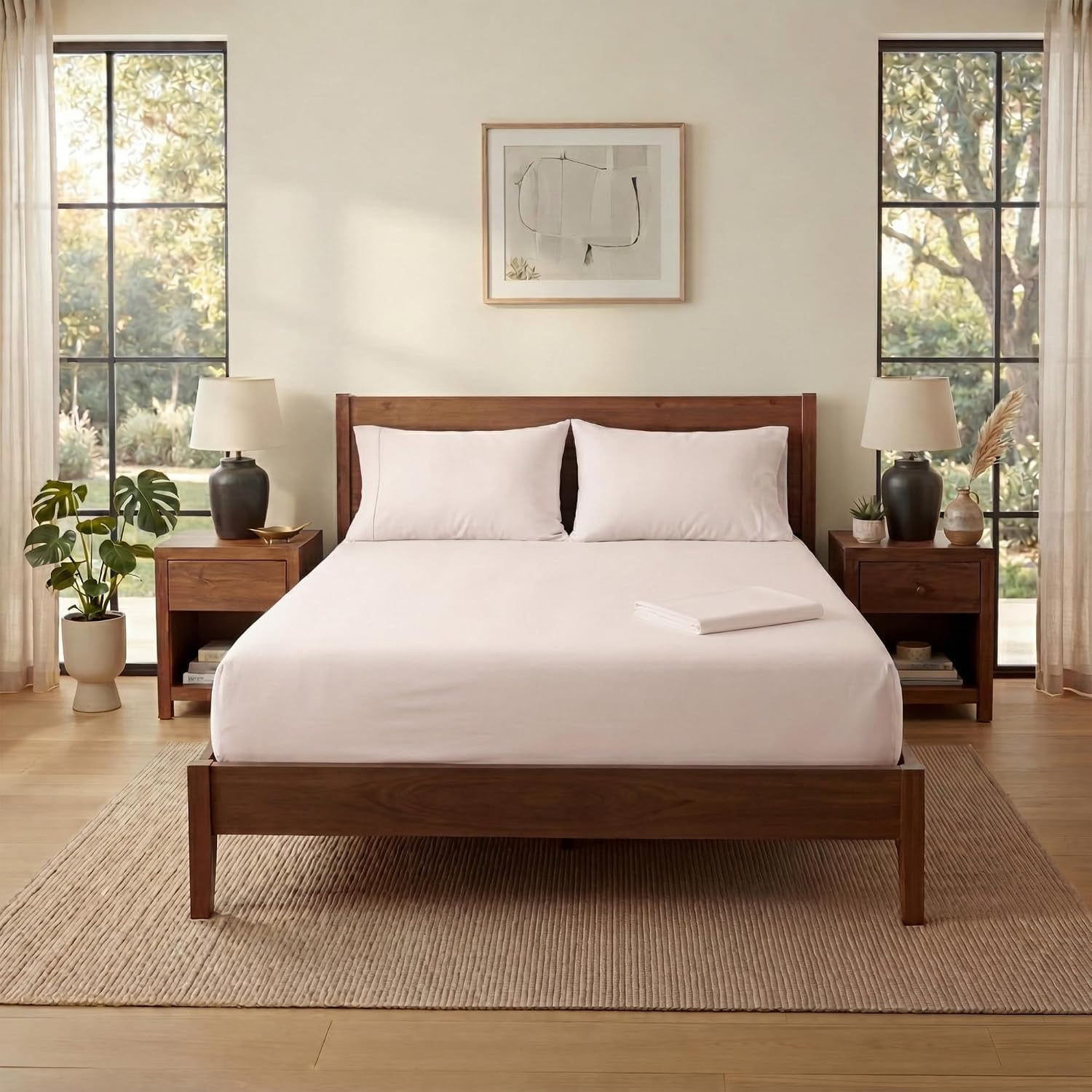 Queen Size Sheets Set, 4-Piece Premium Egyptian Long-Staple 100% Cotton Bedding Set, Single-Ply Luxury Sateen Weave Hotel Quality Sheets, Soft & Breathable, 15” Deep Pockets, Blush Pink
