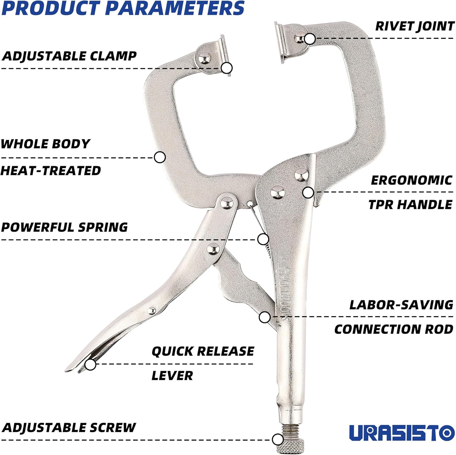 URASISTO 11-Inch C-Clamp Locking Pliers, Heavy Duty Welding C Clamp Pliers with Swivel Pads, Premium Alloy Steel Construction, Quick Release, Fit for Clamping Welding, Woodworking
