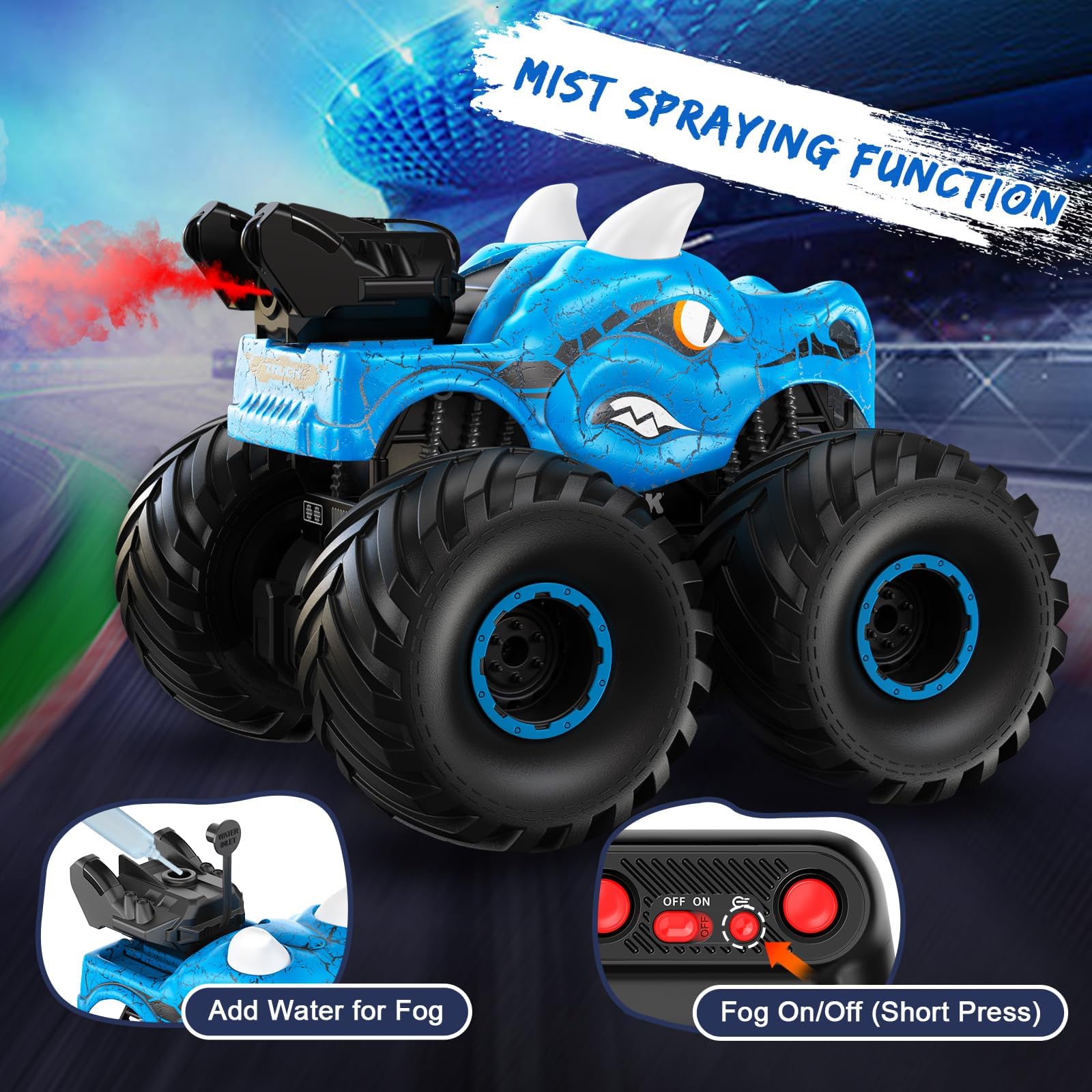 Scientoy Radio Controlled Toy Vehicles, 360° Rotating Remote Control Car for Boys 4-7 with Spray, Light & Sound, 2.4 GHz All Terrain Monster Trucks