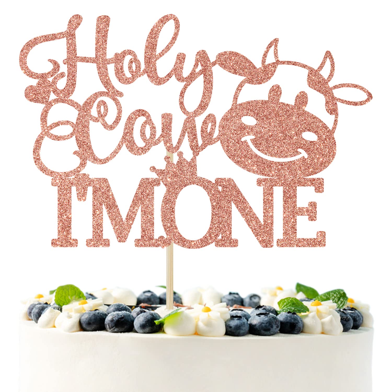 Buy Rose Gold Glitter Holy Cow I'm One Cake Topper, Cow First Birthday