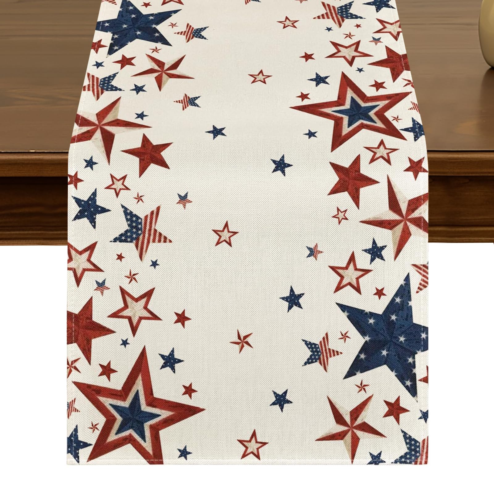 4th of July Old Style Stars Table Runner 13x72 Inch Memorial Day Patriotic America Kitchen Dining Table Decor for Indoor Outdoor Farmhouse Home Party