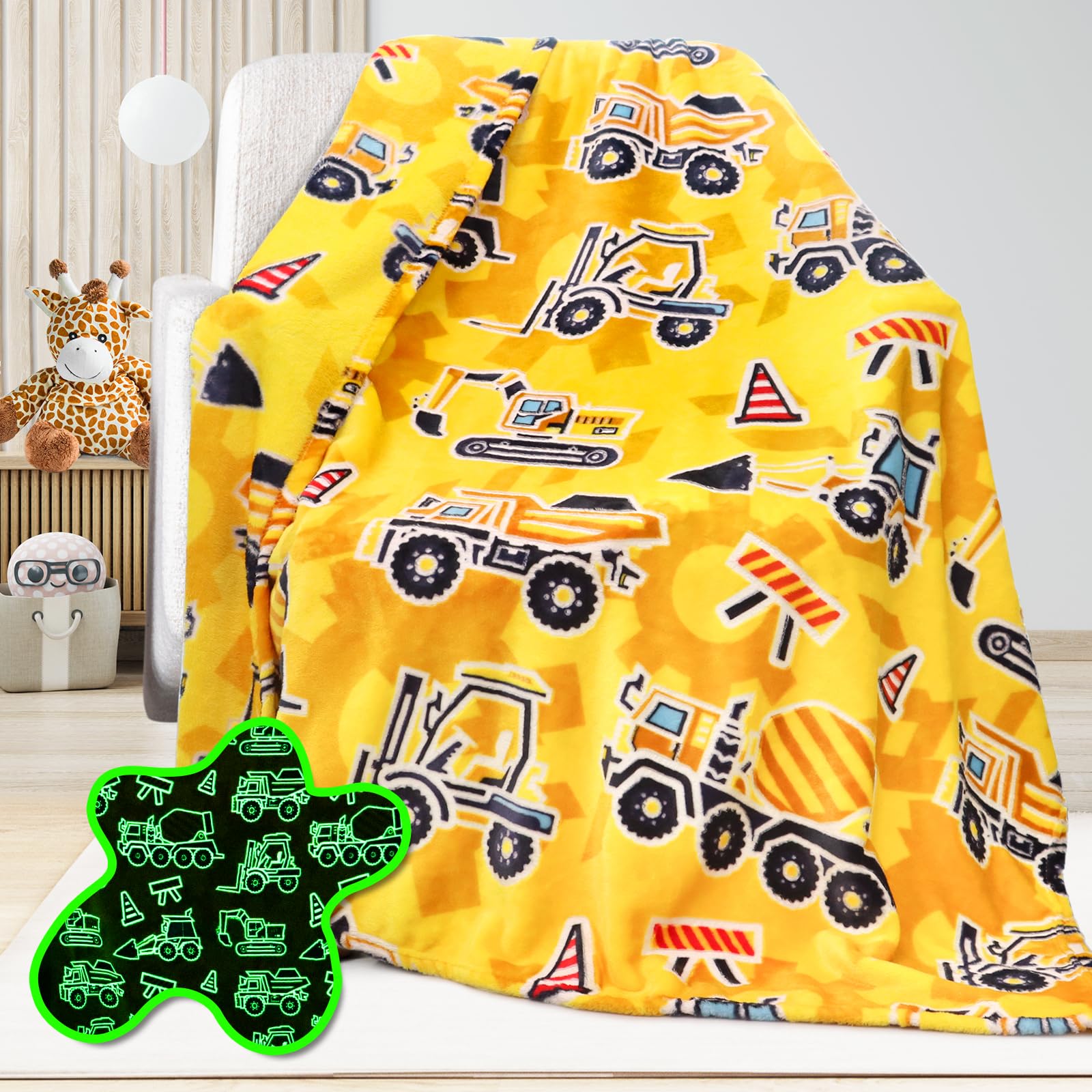 Construction Truck Excavator Blanket for Boys, Kids, Soft Cozy Fleece Throw for Bed, Sofa, Bedroom, Graduation Birthday Gifts for Toddlers, Children,
