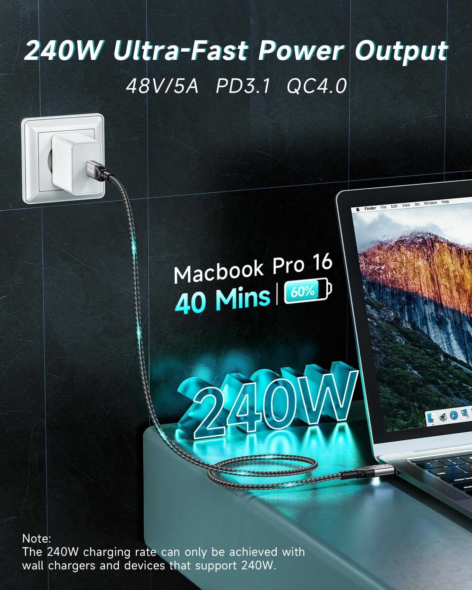 RAVIAD Cavo USB4 Certificato per Thunderbolt 4 [1M], Cavo Dati 40Gbps, Cavo di Ricarica PD3.1 240W 48V/5A, 8K@60Hz HDR, Cavo da USB-C a USB-C per iPhone 15 Pro, MacBook, Pad, Dock, SSD, Monitor, Hub