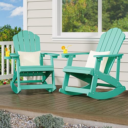 Miniatura 2 de YITAHOME Juego de 2 sillas mecedoras Adirondack para exteriores, mecedoras de plástico resistente con soporte giratorio para tazas, silla mecedora