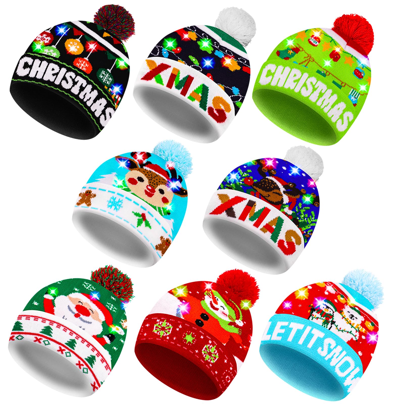 Christmas LED Light-up Knitted Beanie Hat Colorful Flashing Holiday Xmas Christmas Party Supplies(One Size Fits More)