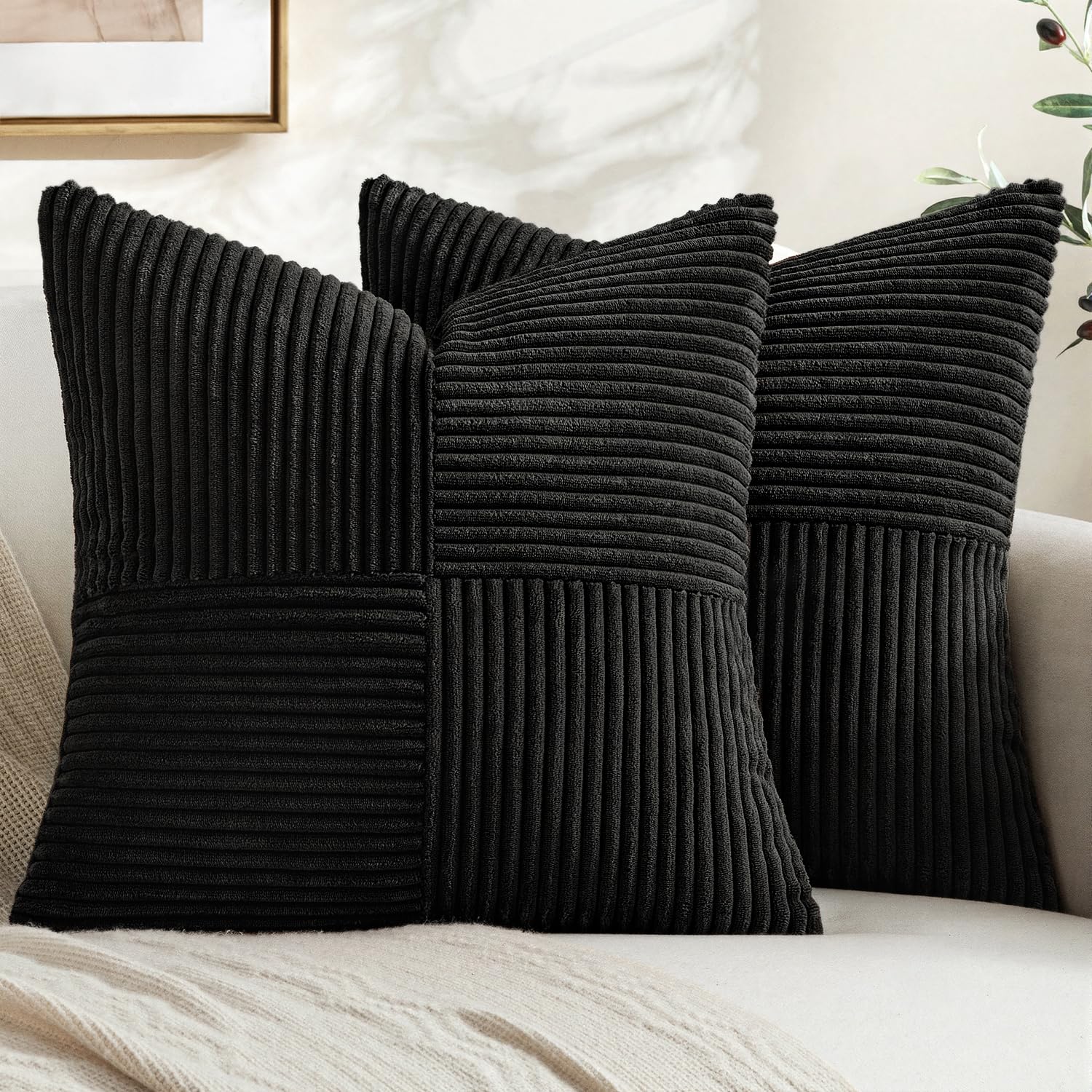 Black Textured Throw Pillow Covers 18x18 - Pair