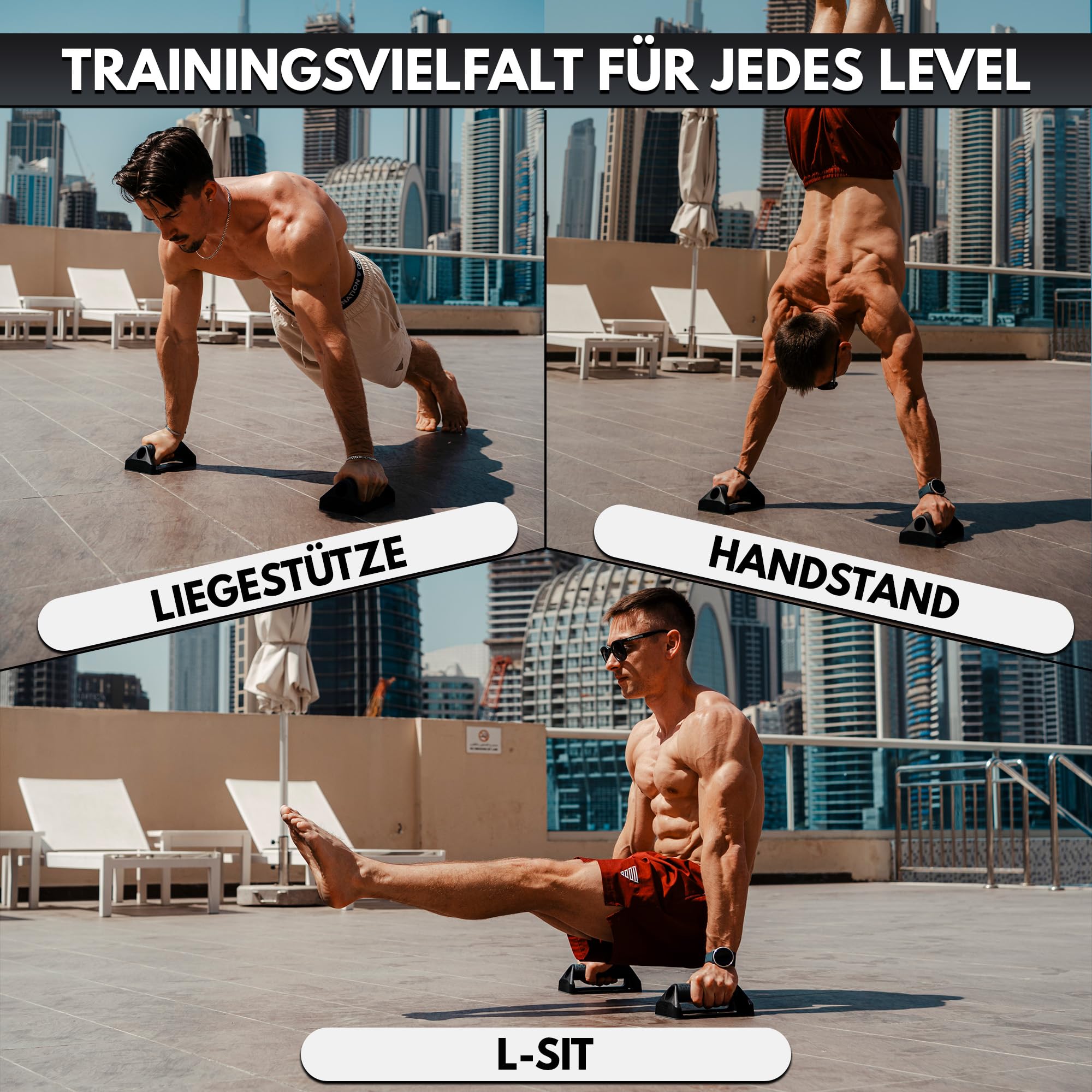 GORNATION Liegestützgriffe, Push Up Bars mit Silikongriff & rutschfester Gummibasis, Leicht & Transportabel, Calisthenics Equipment Zuhause, Handstand Griffe, Home & Outdoor Workouts