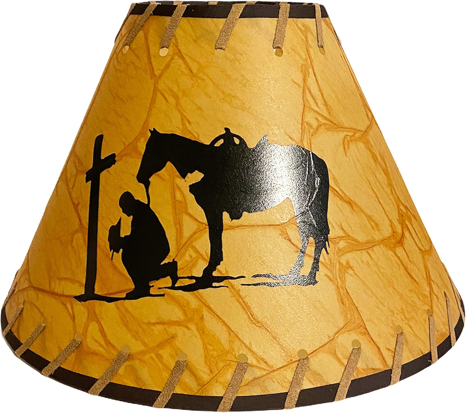 Urbalabs Cowboy Praying with Cross Western Star End Table Lights for Bedrooms, Farmhouse Rustic Table Lamp Decor, Antique Wash Finish 18 Tall No Shade (Western Star Small Table Lamp No Shade)