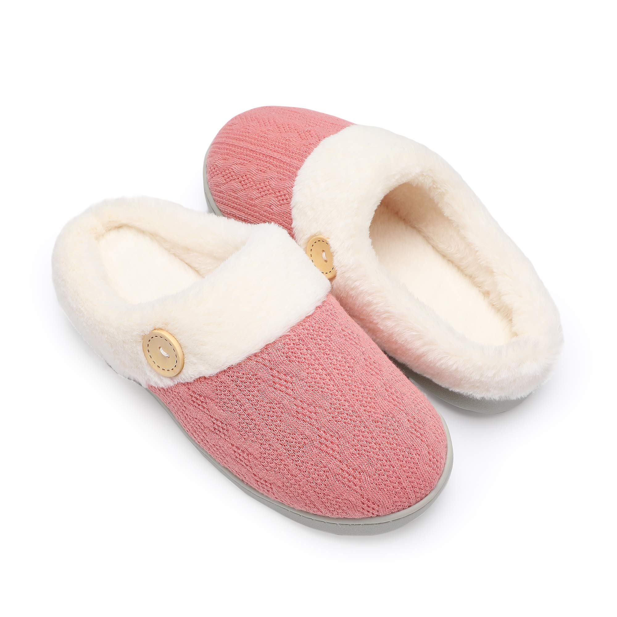 Chantomoo Womens Slipper Warm Comfy Memory Foam House Slippers Knitted Shoes Faux Fur Lined Anti-Skid Rubber Sole Bedroom