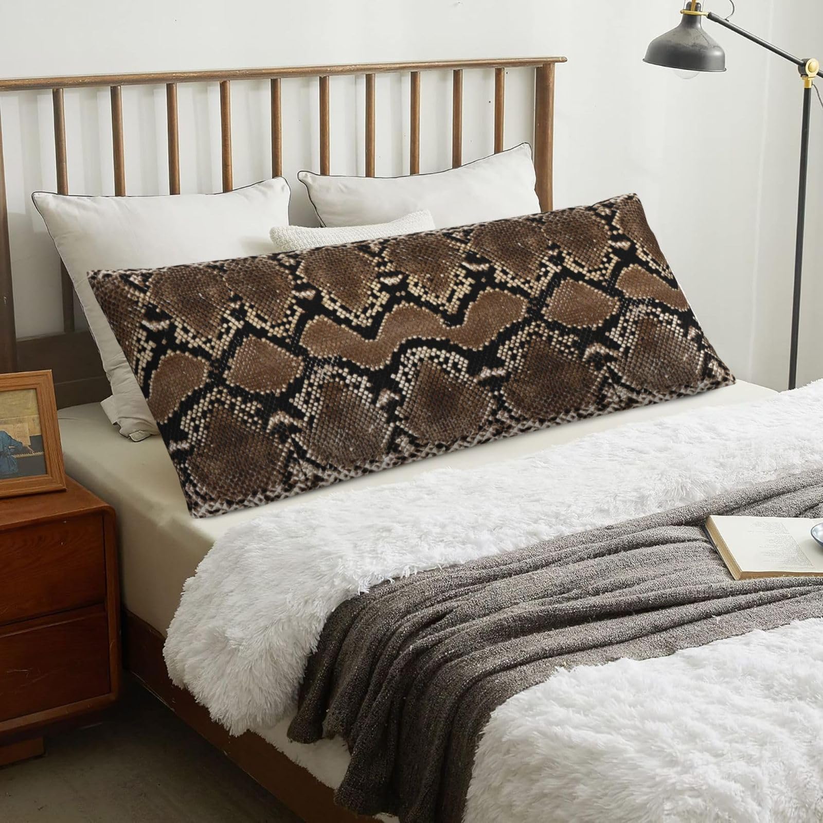 Snakeskin Brown, Body Pillow Cover with Zipper,Long Body Pillowcase 20 x 60 in