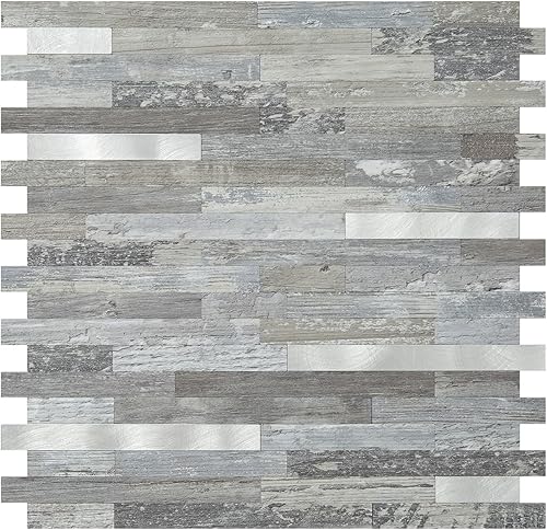 DICOFUN 1 hoja de azulejos para salpicaduras, aspecto de mármol blanco sintético, PVC, mezcla de metal en azulejos de salpicaduras para cocina