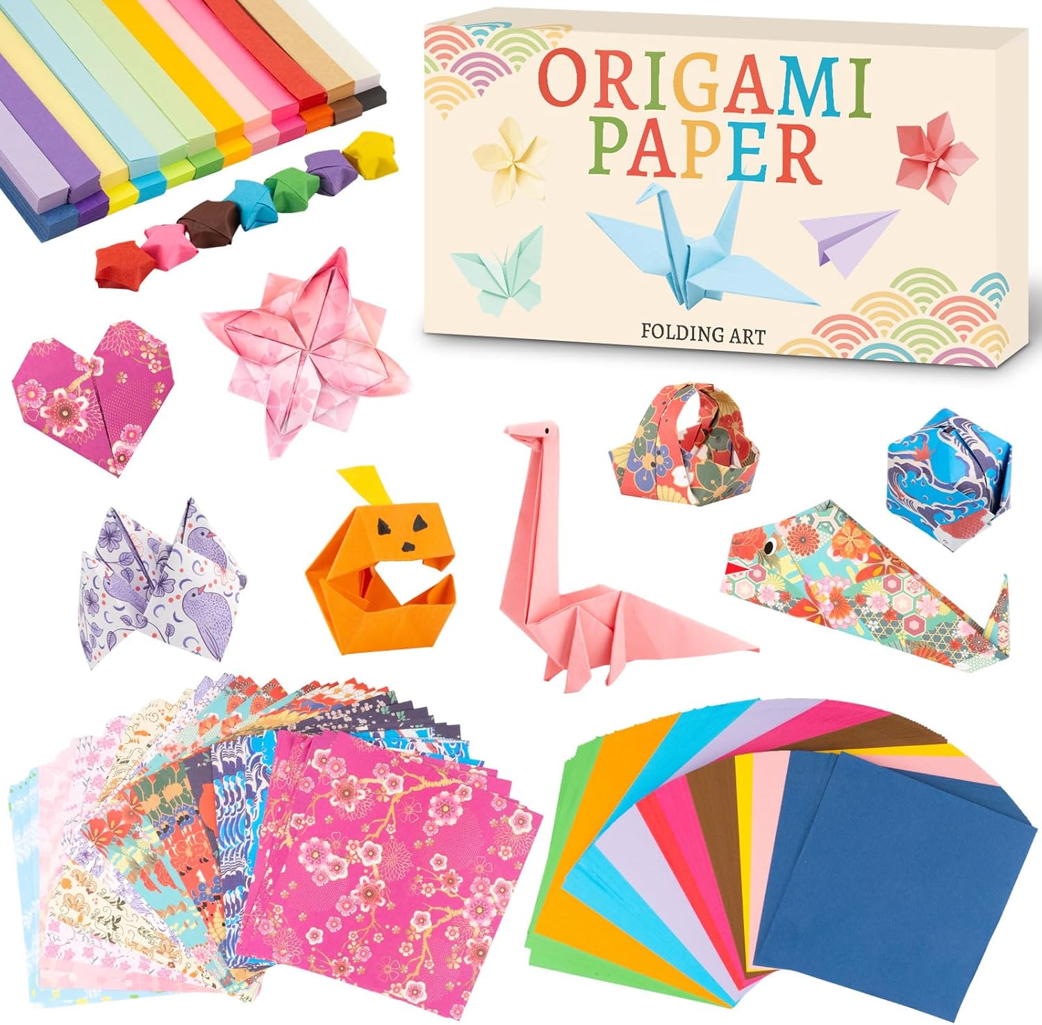 DoodleDoo Origami Paper Kit, Japanese Style Patterns Double Sided Color Origami 500 Sheet, 1350 Sheets Star Origami Paper, Gift for Kids Boys Girls