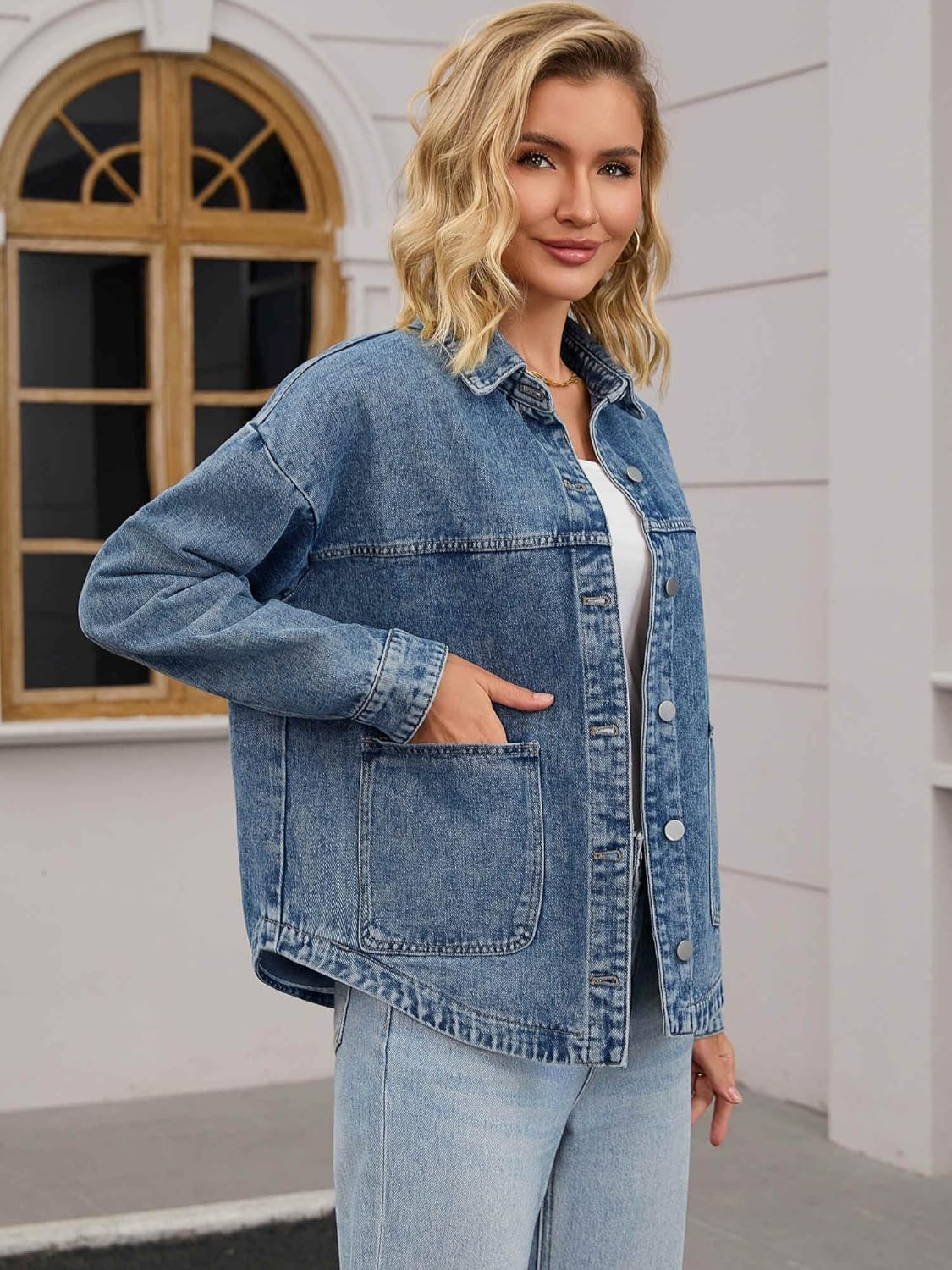 Women's Jean Jacket Casual Long Sleeve Button Down Pockets Western Denim Jackets - Image 2