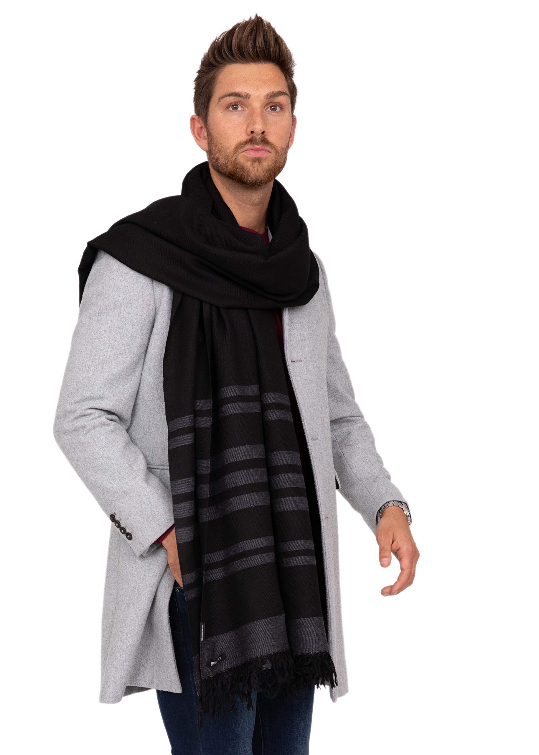 likemary Mens Winter Scarf – Large Wool Blanket Wrap, Warm & Multi-Use for Travel, Festivals & Outdoor – Handmade Striped Scarf Gift