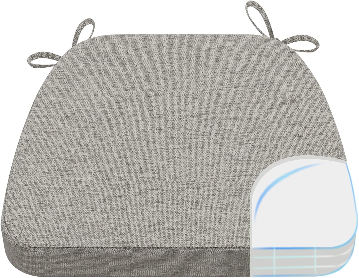 AAAAAcessories D-Shaped Chair Cushions, 2" Thick Dining Chair Pads with Ties and Removable, Machine-Washable Cover, 17" x 16", Khaki Gray