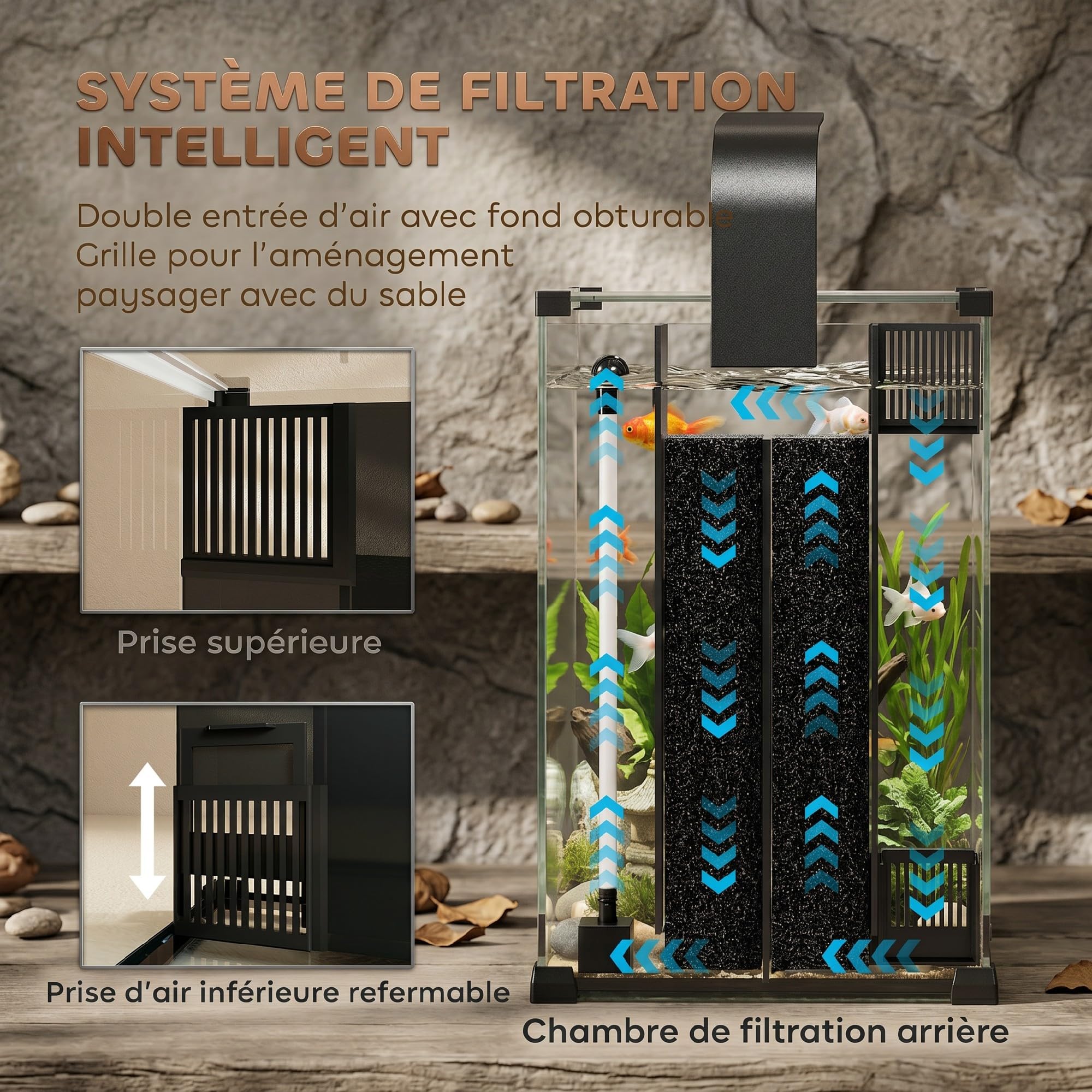PawHut Aquarium en Verre Trempé 36L Complet avec Filtre Intégré, Pompe 5W et Éclairage LED - Nano Kit Débutant pour Plantes et Poissons 30x30x45cm, Noir