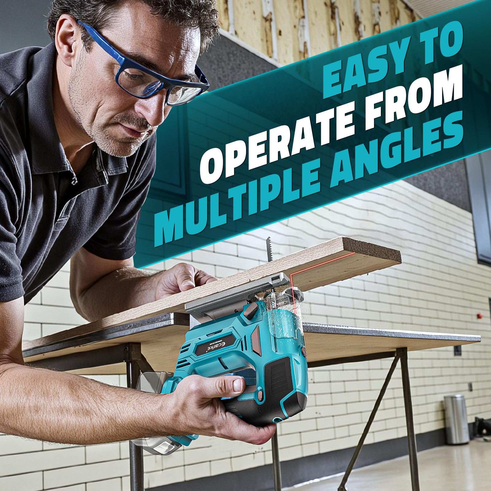 Ecarke Akku-Stichsäge mit Laser kompatibel mit Makita 18V (ohne Akku)