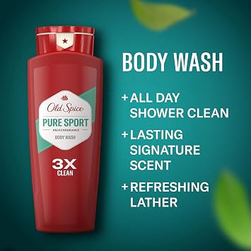 Old Spice Refreshing Body Wash for Men, High Endurance, 3X Defense, 24/7 Shower Fresh with Long Lasting Scent, Pure Sport Scent, 24 oz (Pack of 2)