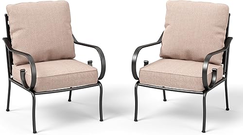 PHI VILLA Juego de 2 sillas de sofá de patio al aire libre, sillones metálicos para patio, sofás resistentes para exteriores con cojines de 5.5