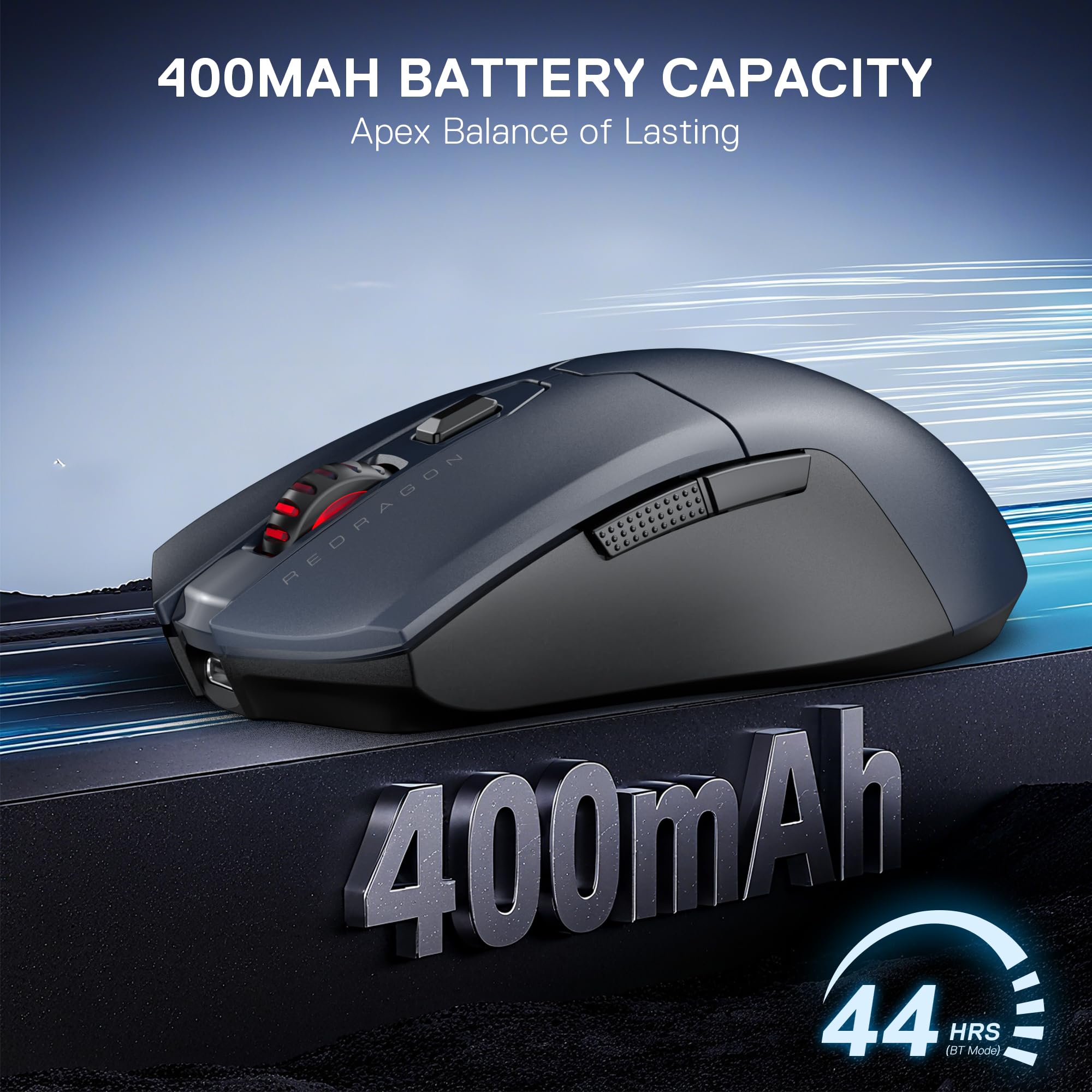 Redragon M995 LIT Gaming Mouse, 10000 DPI Wired/Wireless, BT & 2.4G Wireless, 6 pulsanti macro, 51G ultra leggero, capacità di alimentazione affidabile per PC/Mac/Laptop, grigio