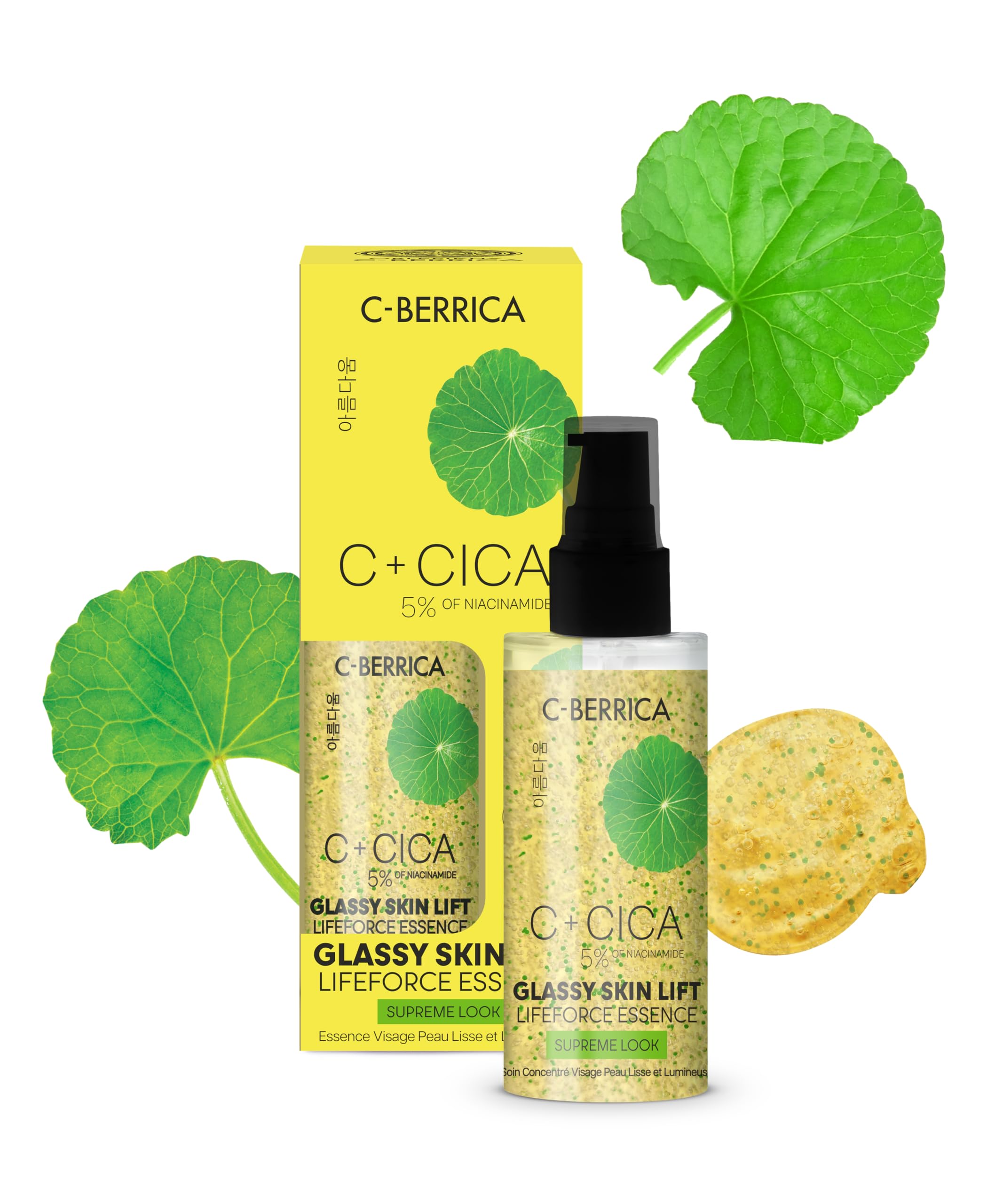 C+CICA C-BERRICA GLASSY SKIN LIFT LIFEFORCE ESSENCE - supreme look. K-Beauty inspired GLASS routine infused with Centella Asiatica and Vitamin C, 50ml