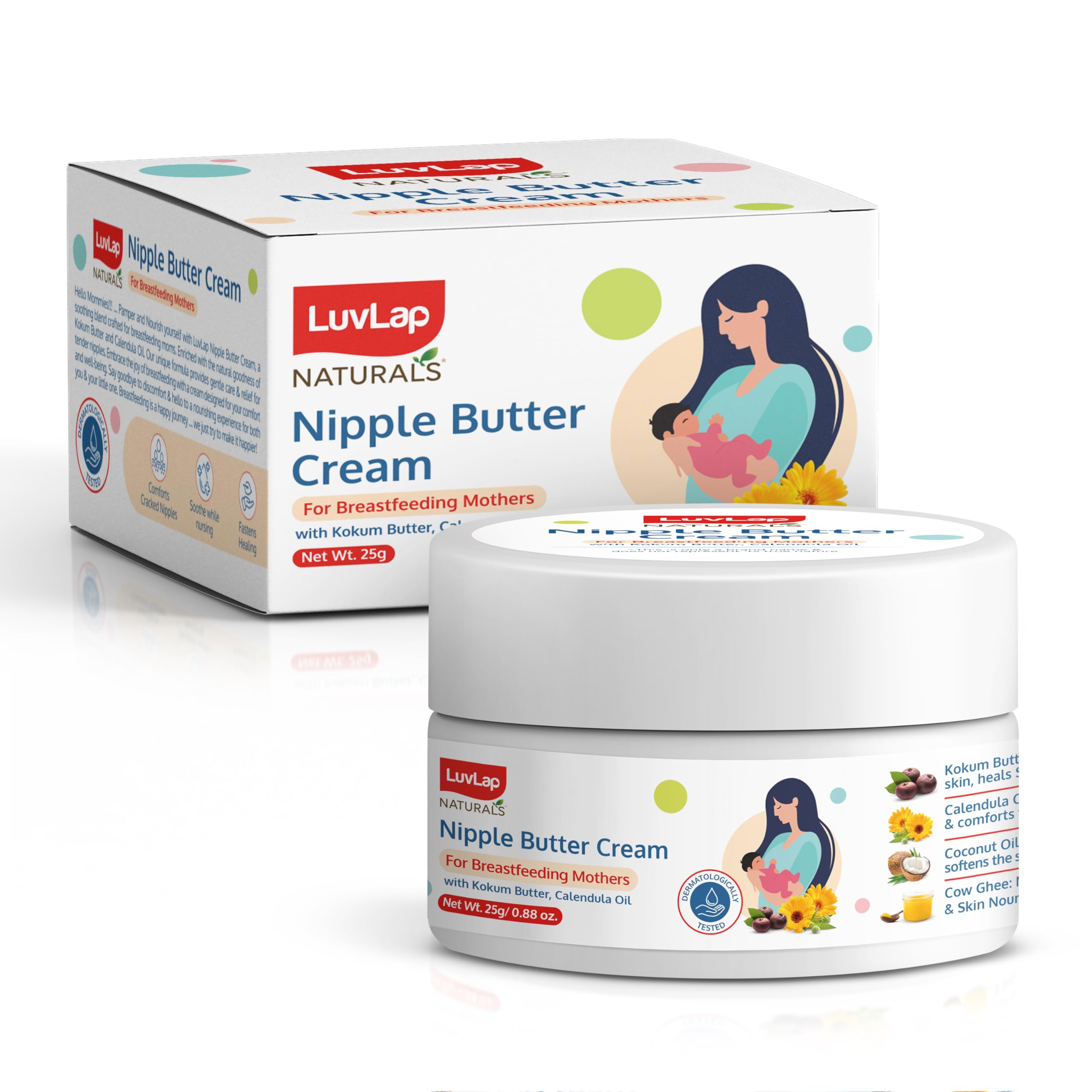 LuvLap Naturals Nipple Butter Cream for Sore & Cracked Dry Nipples, 100% Natural, Safe for Baby & Breast Feeding Moms, No Taste & Odour, Dermatologically Tested, Maternity Essential, 25g-image-6