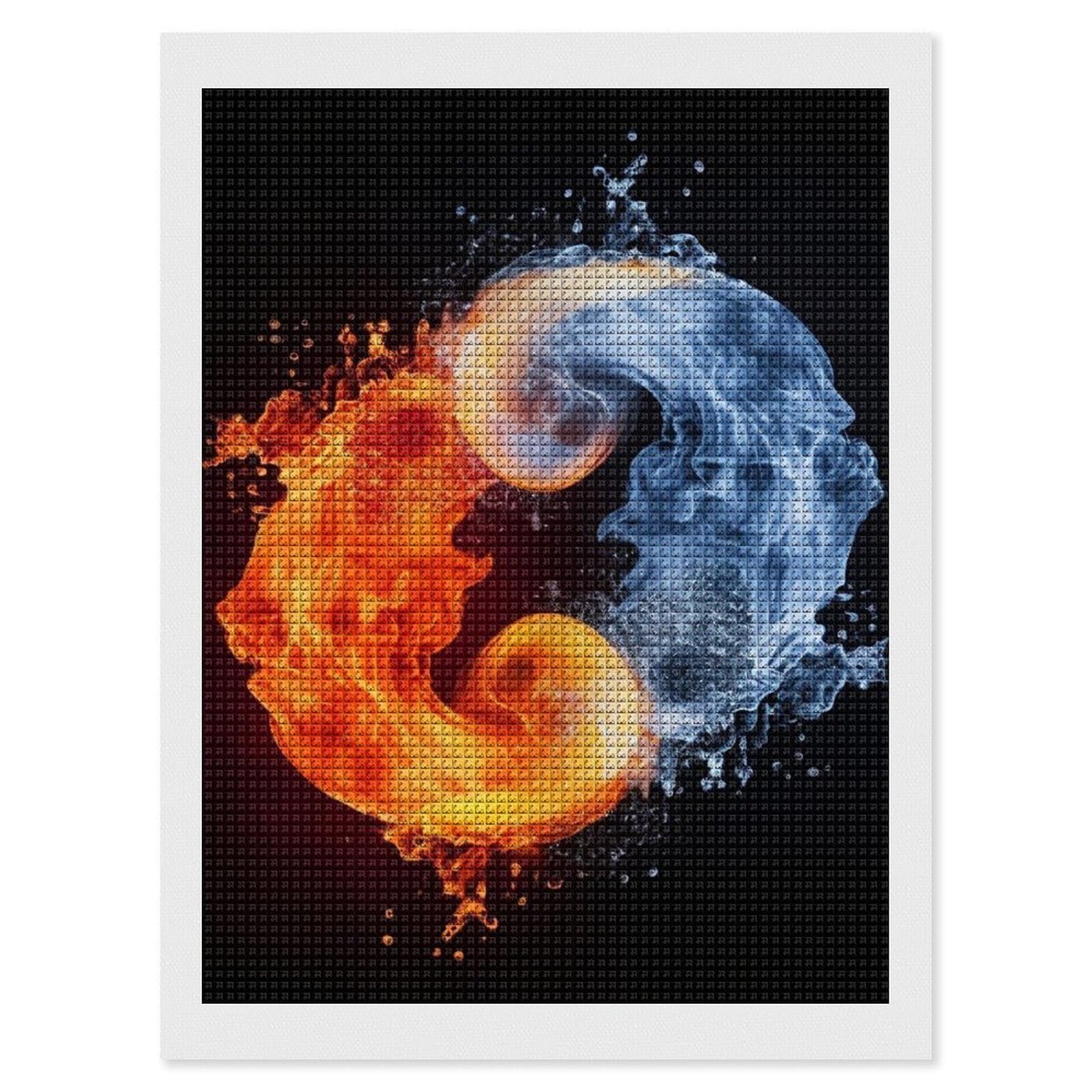 Yin Yang Fire Water Diamond Art Kits for Adults, DIY 5D Diamonds Painting Kits for Beginner, Round Full Drill Diamond Dots Painting, 12"x16" Diamonds Pictures Gem Art and Crafts Wall Decor