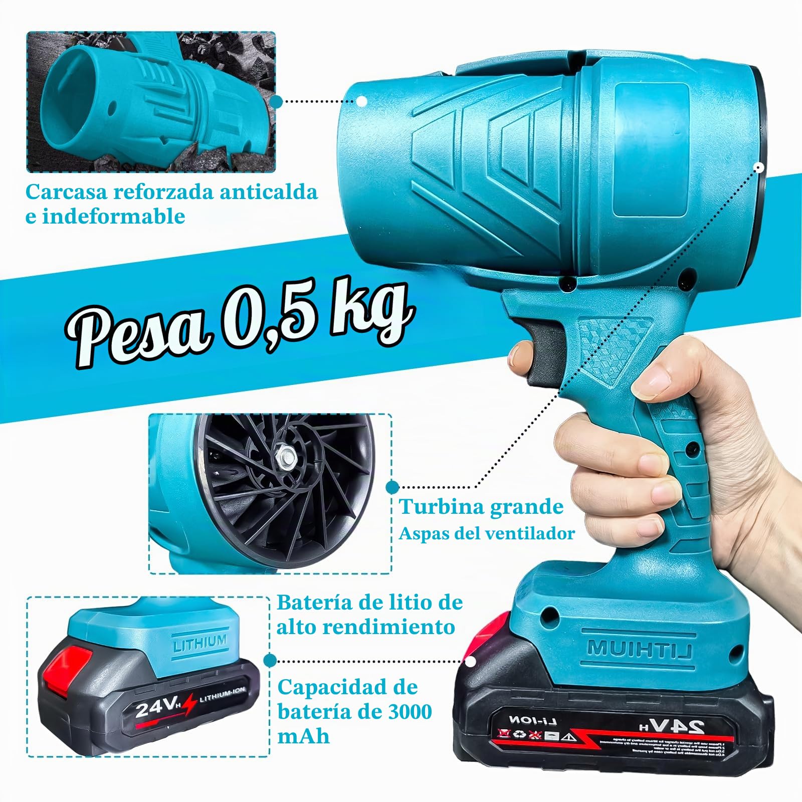 Soplador de Hojas, RosyFate Soplador de Bateria, Soplador de Aire Potente, Soplador Portátil, con Batería y Cargador, para Jardín, Coche y Eliminación de Nieve