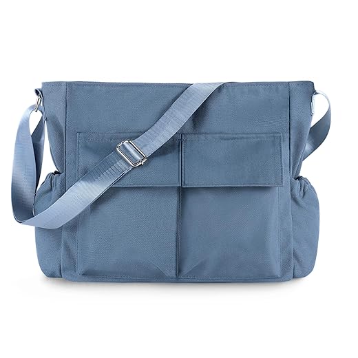 Canvas Messenger Bag Crossbody Shoulder Bag for Men and Women Vintage Tote Laptop Bag Large Hobo Bag with Multiple Pockets (Black)