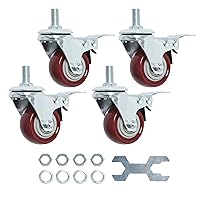 Vista 20 de Finnhomy Ruedas giratorias con vástago roscado de 4 pulgadas, juego de 4 ruedas resistentes de 3/8"-16 x 1 con freno, ruedas industriales de bloqueo