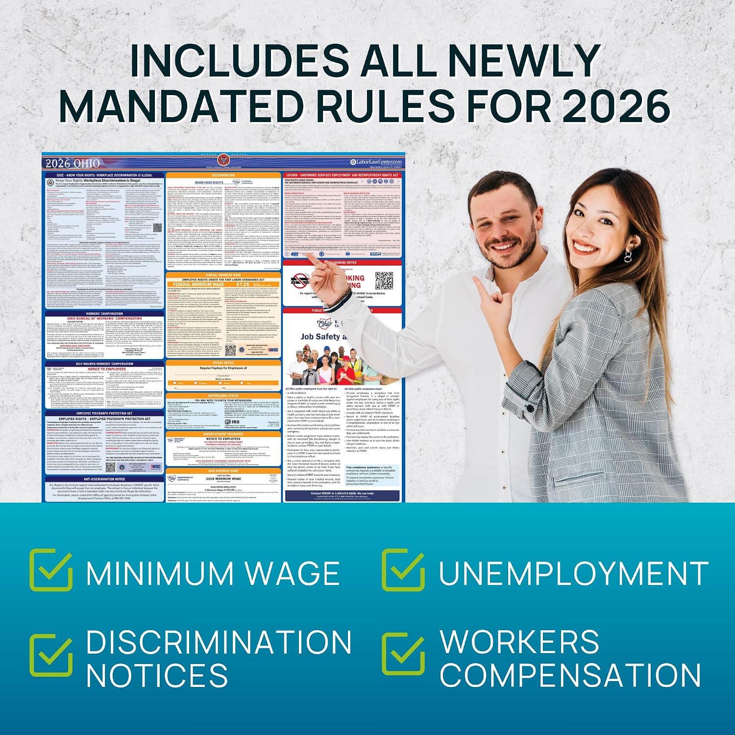 Labor Law Poster Ohio 2026, Paper Unlaminated, State, Federal Notices