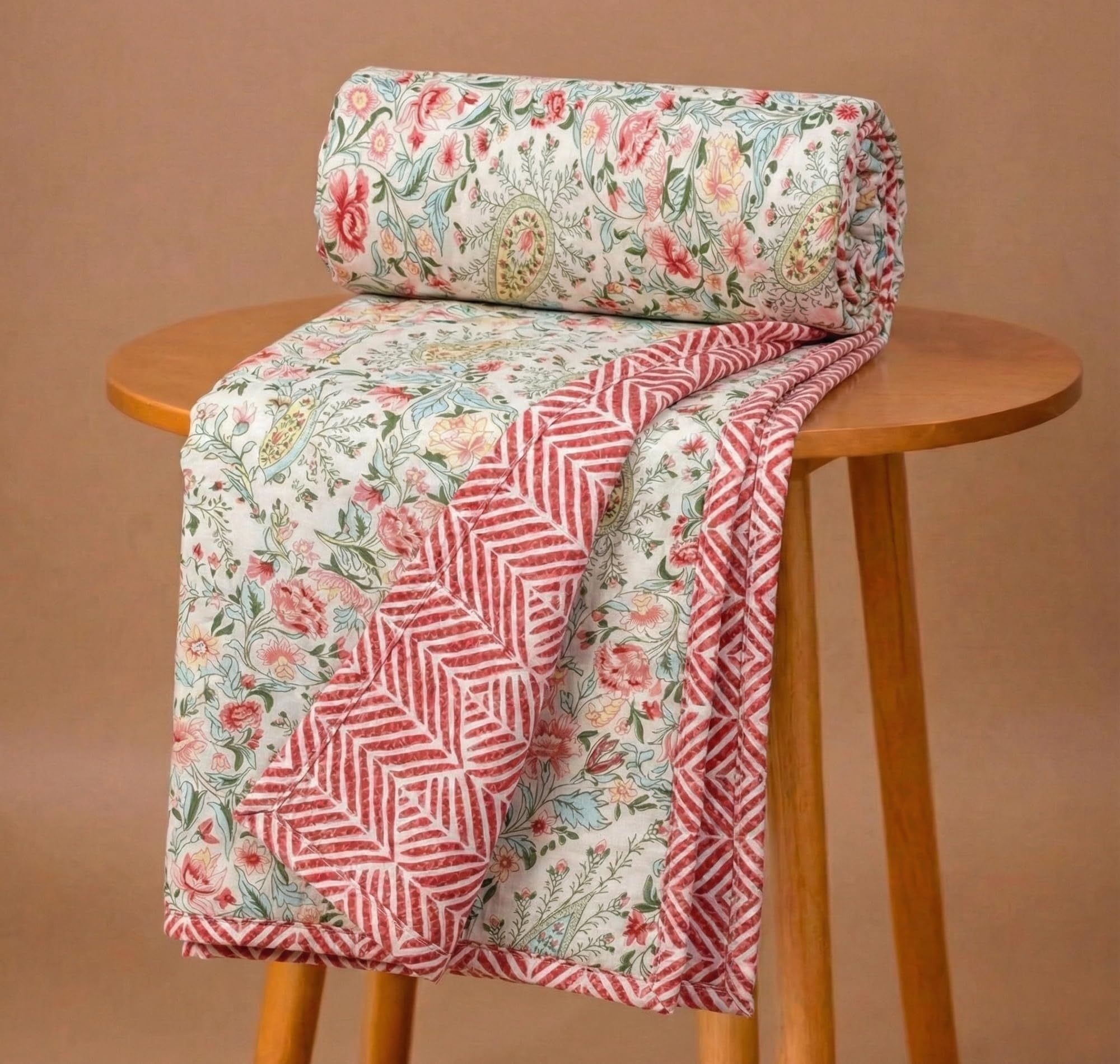 BSB HOME 100% Cotton Reversible Dohar Double Bed Size | AC Blanket Lightweight Summer Comforter | Soft Breathable Bed Blanket (224 x 214 cm) (Blush Paisley Floral)-image-29