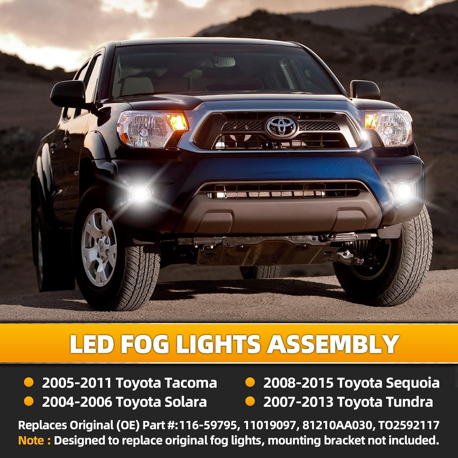 Upgrade LED Fog Lights for 2005-2011 Toyota Tacoma, 2004-2006 Solara, 2008-2015 Sequoia, 2007-2013 Tundra Accessories, Front Bumper Driving Fog lamp Plug and Play DOT Approved Fog Light Assembly